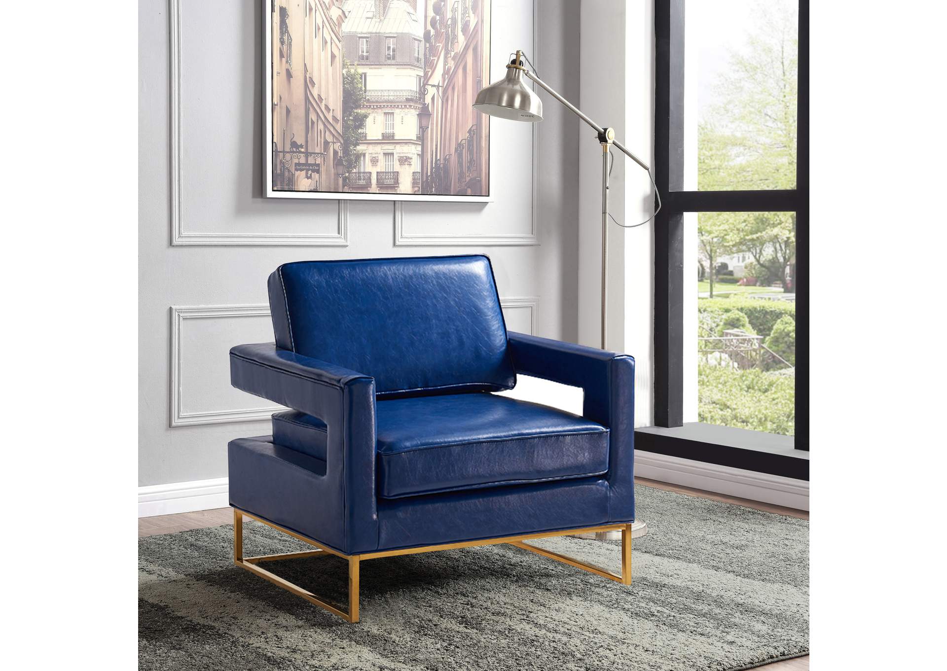 Amelia Navy Faux Leather Accent Chair, Navy Blue Faux Leather Accent Chair