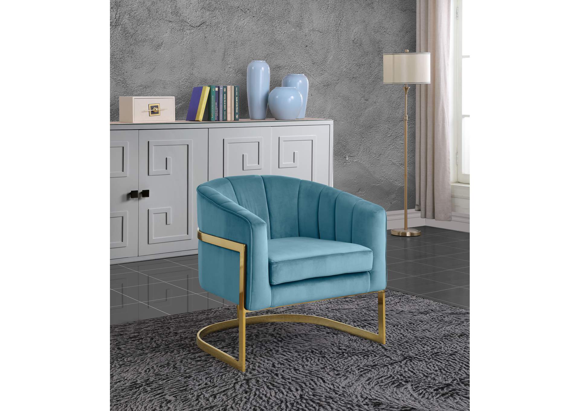 Carter Aqua Velvet Accent Chair,Meridian Furniture