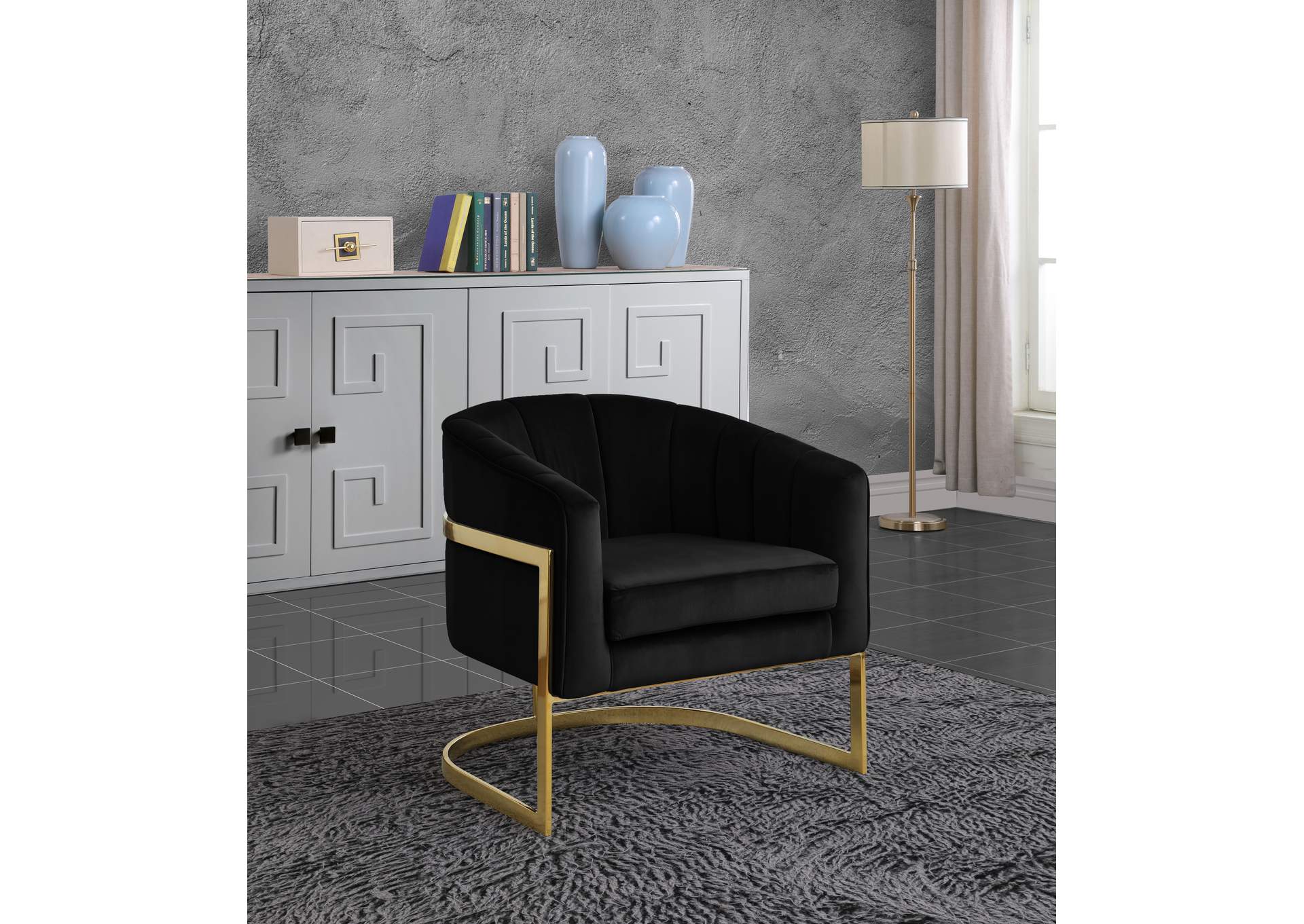 Carter Black Velvet Accent Chair,Meridian Furniture