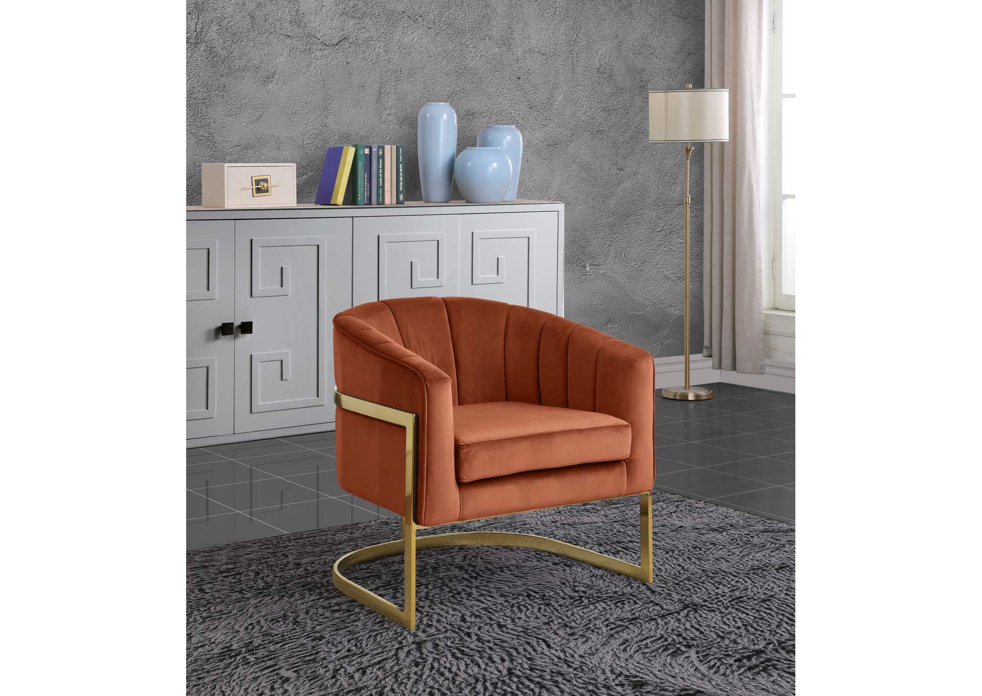 Carter Cognac Velvet Accent Chair,Meridian Furniture