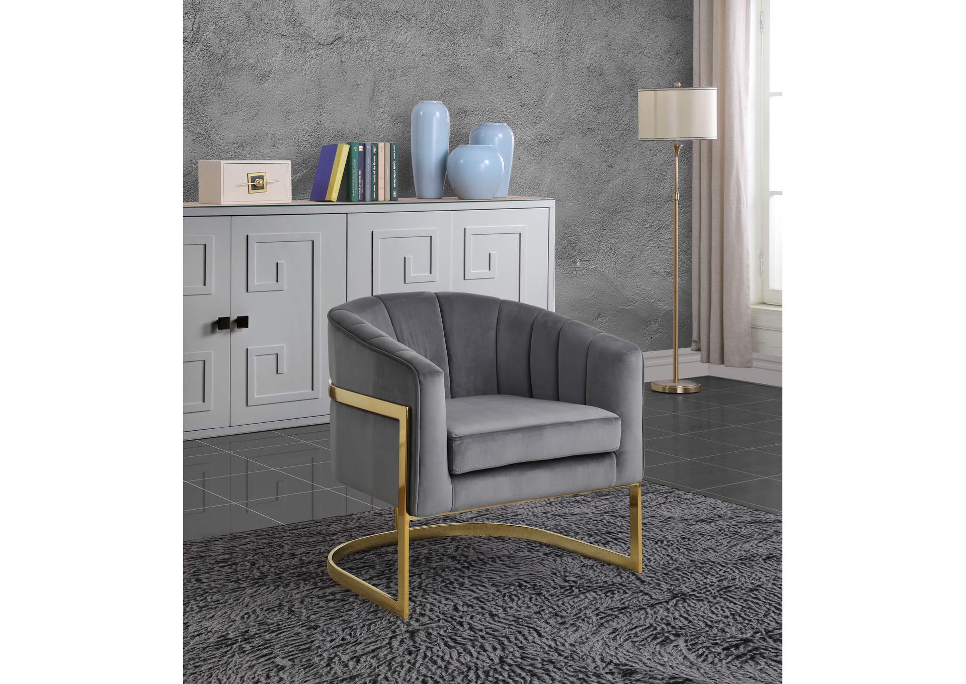 Carter Grey Velvet Accent Chair,Meridian Furniture