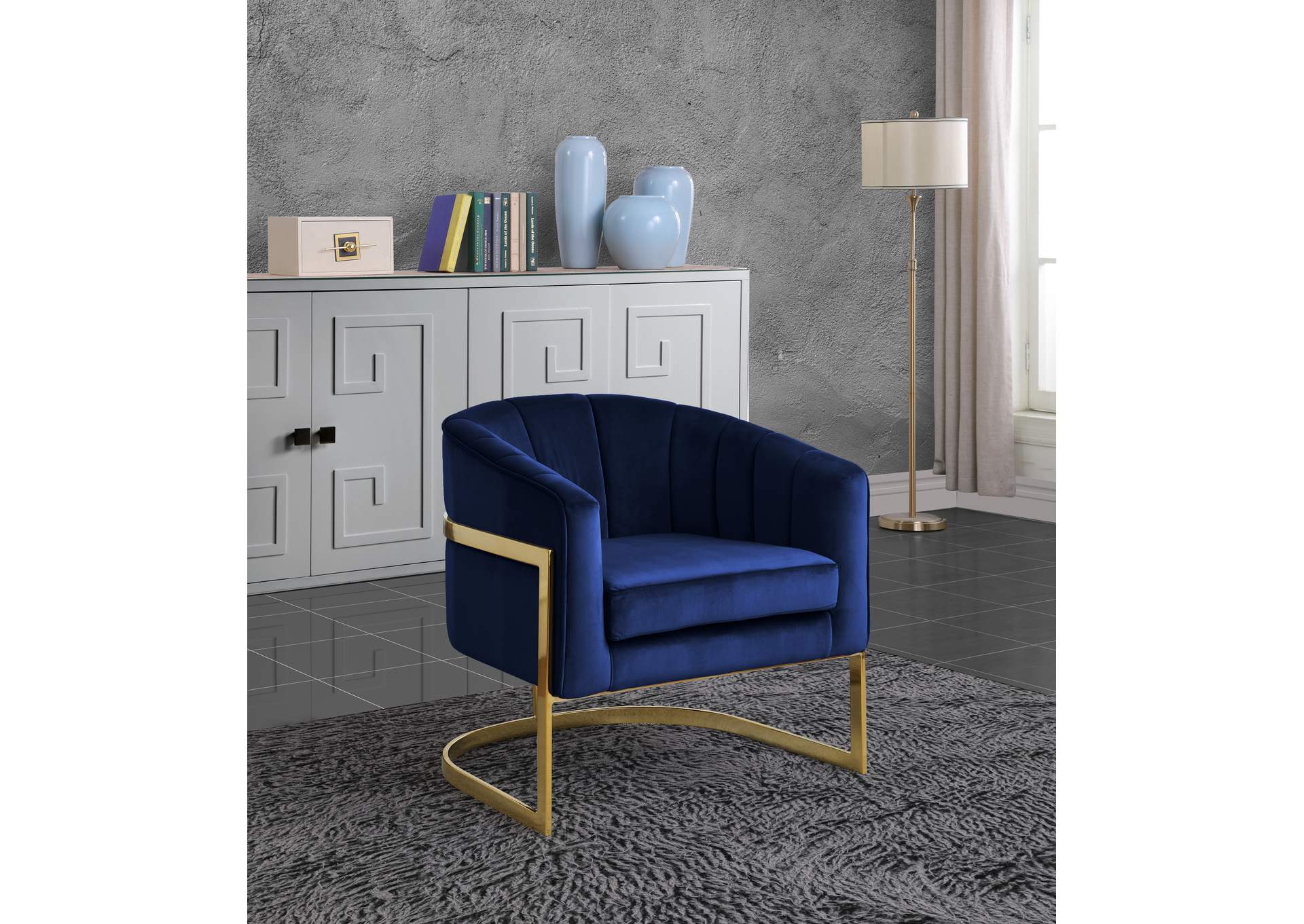 Carter Navy Velvet Accent Chair,Meridian Furniture