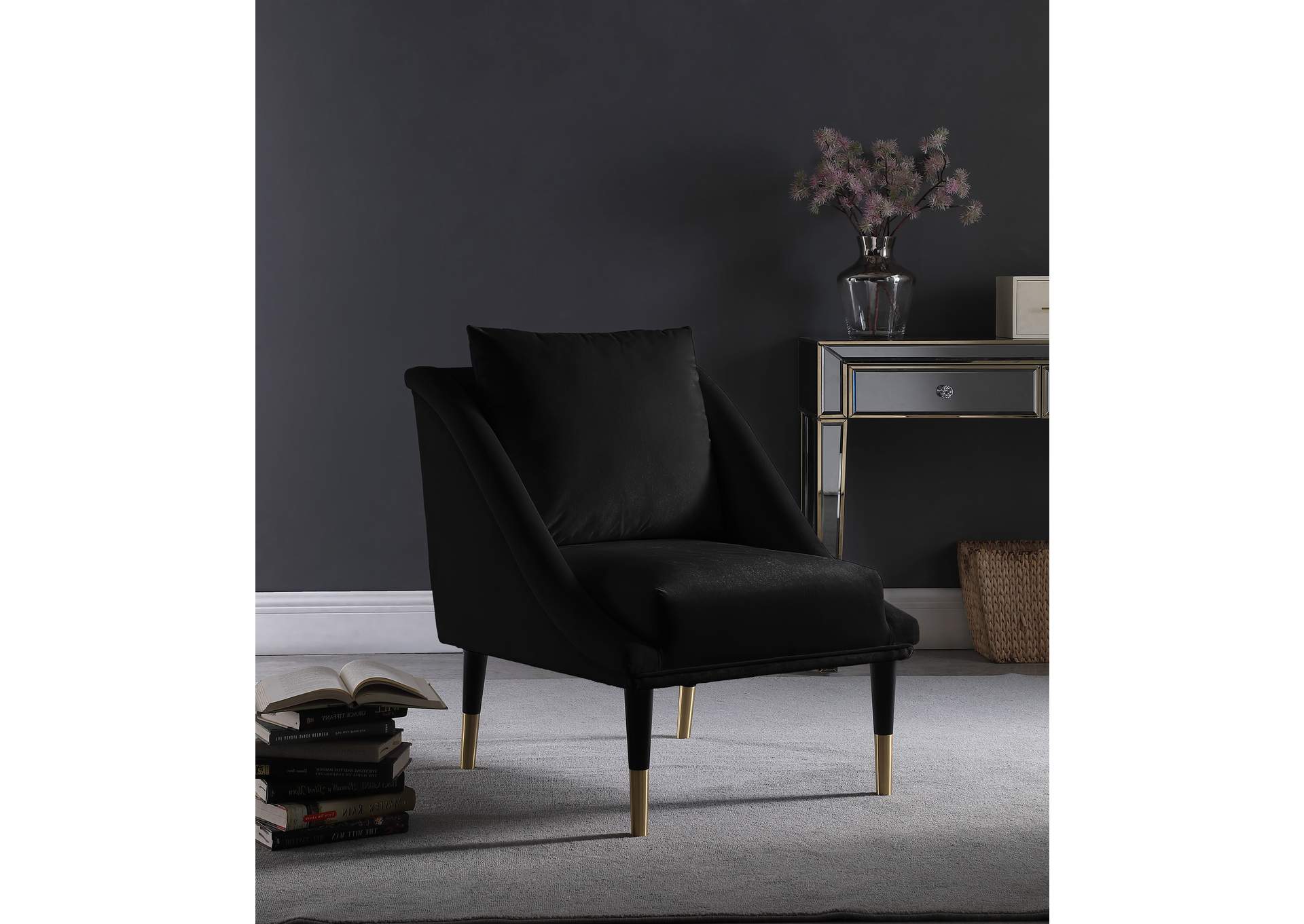 Elegante Black Velvet Accent Chair,Meridian Furniture