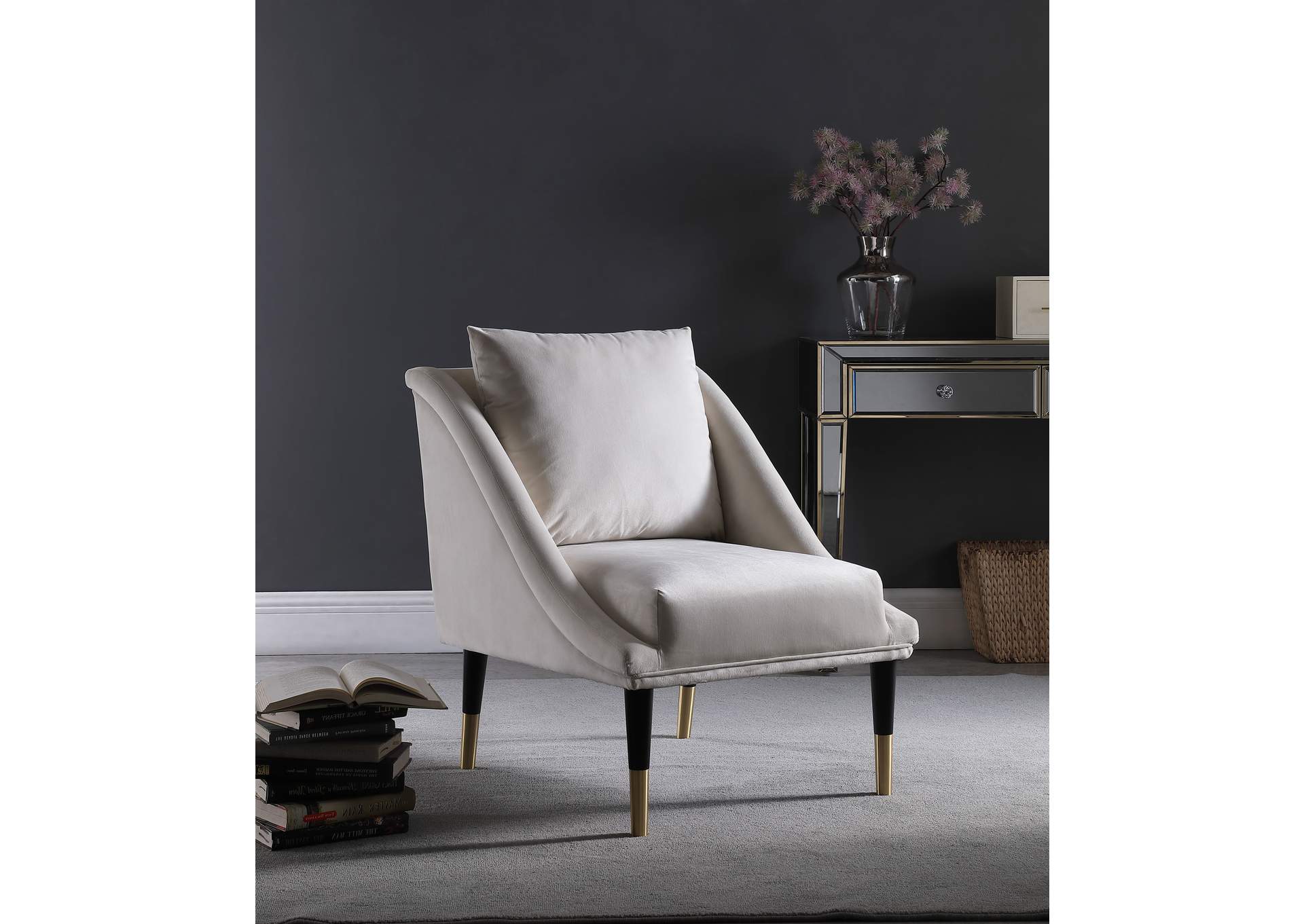 Elegante Cream Velvet Accent Chair,Meridian Furniture