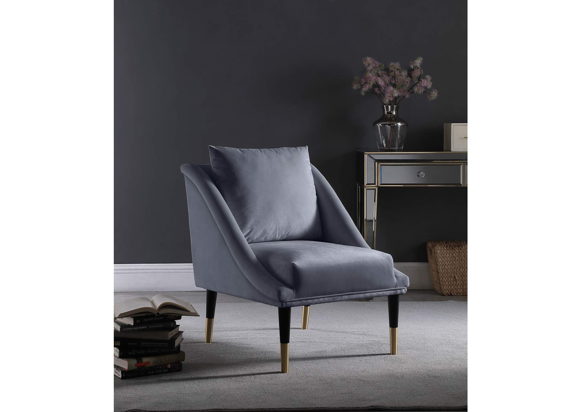 Elegante Grey Velvet Accent Chair,Meridian Furniture