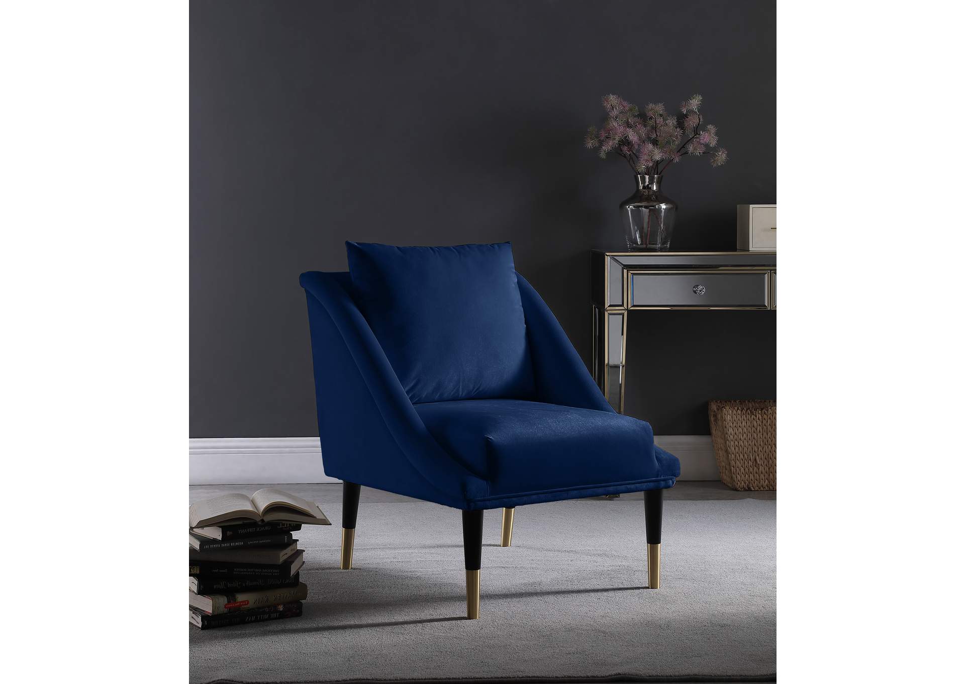 Elegante Navy Velvet Accent Chair,Meridian Furniture