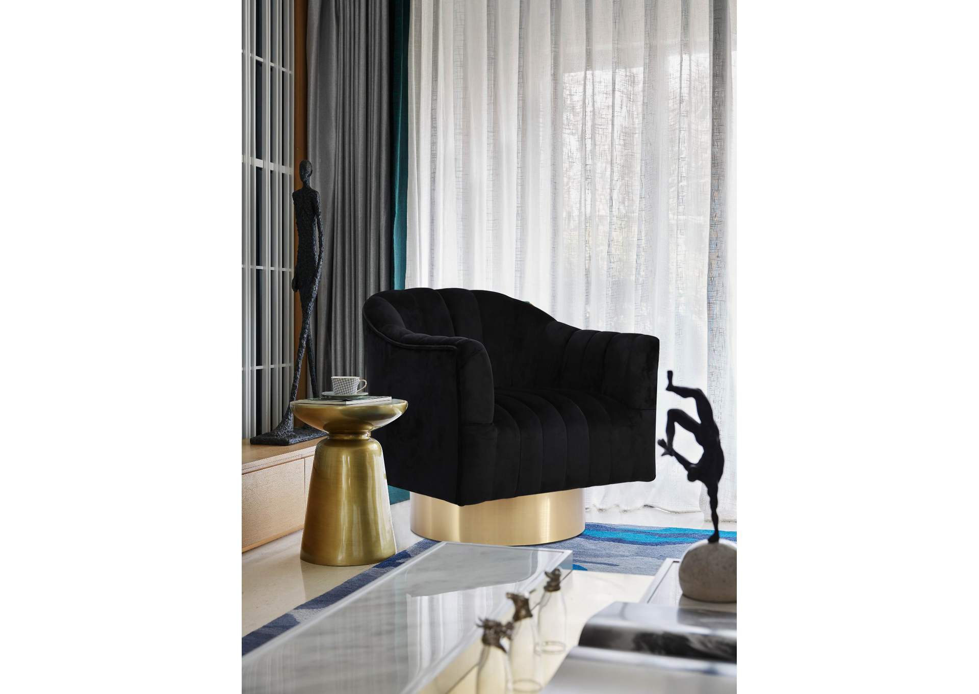 Farrah Black Velvet Accent Chair,Meridian Furniture