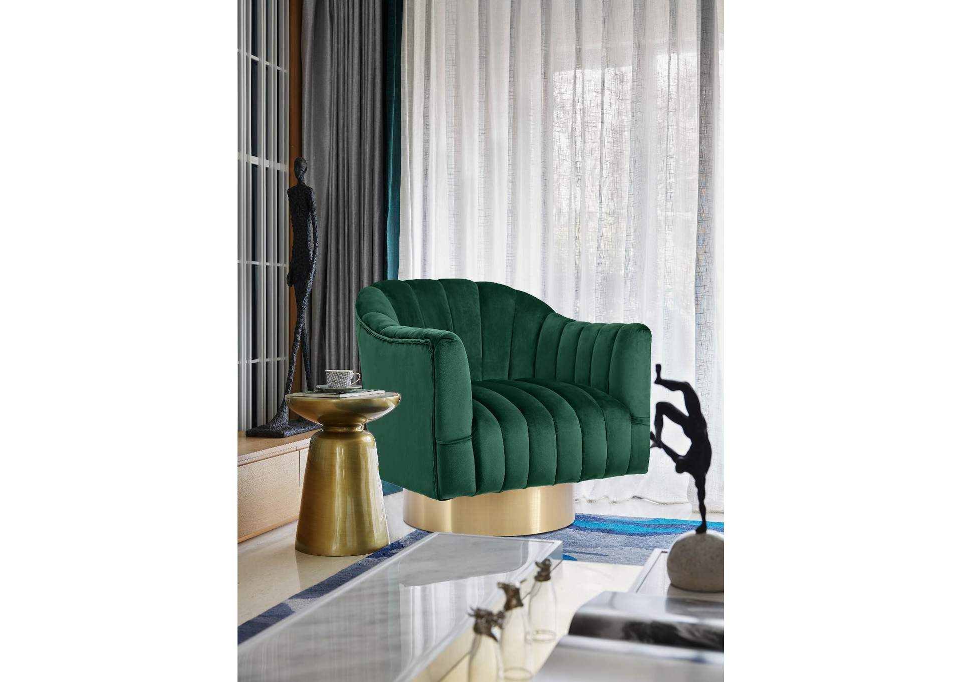 Farrah Green Velvet Accent Chair,Meridian Furniture