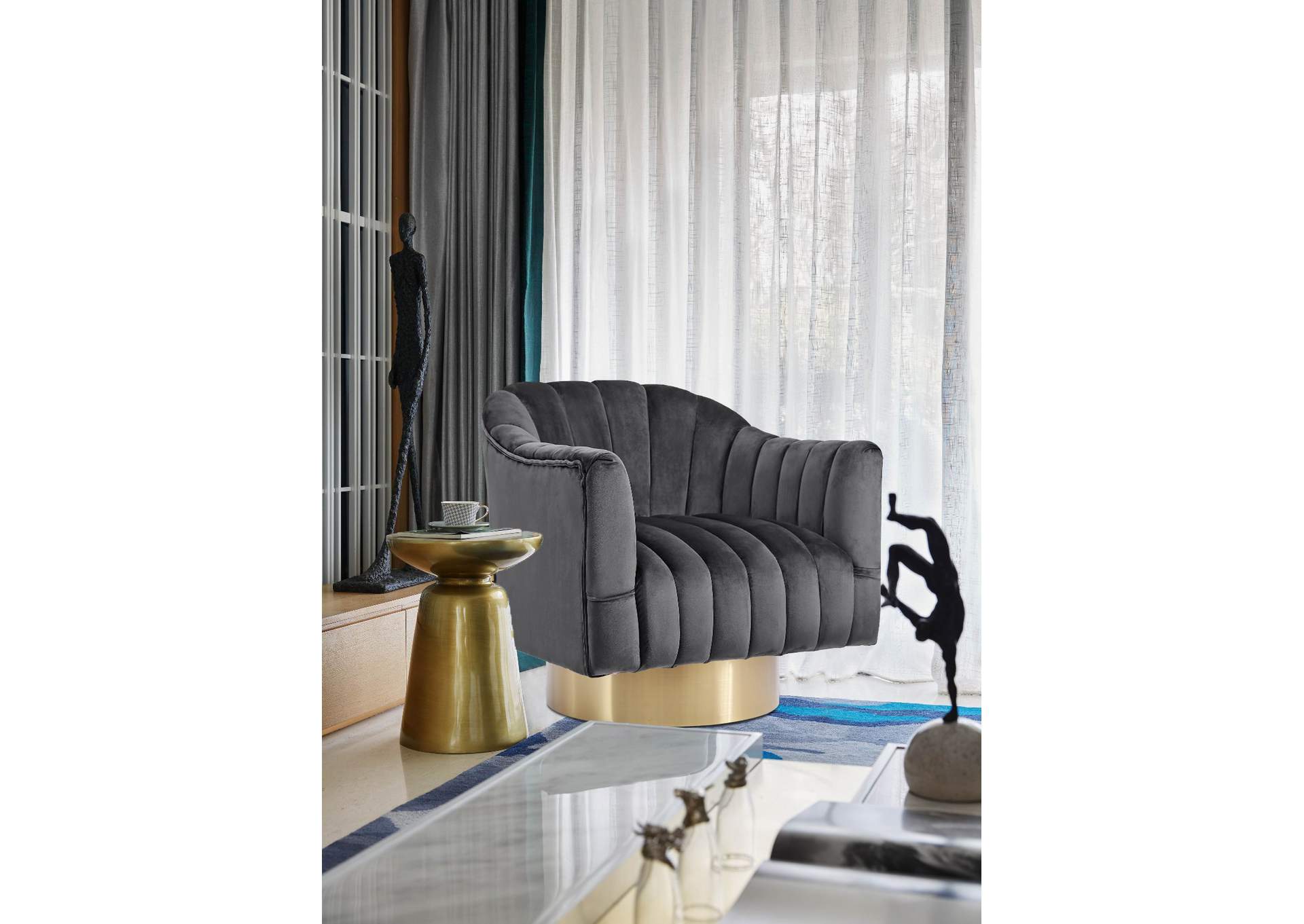 Farrah Grey Velvet Accent Chair,Meridian Furniture