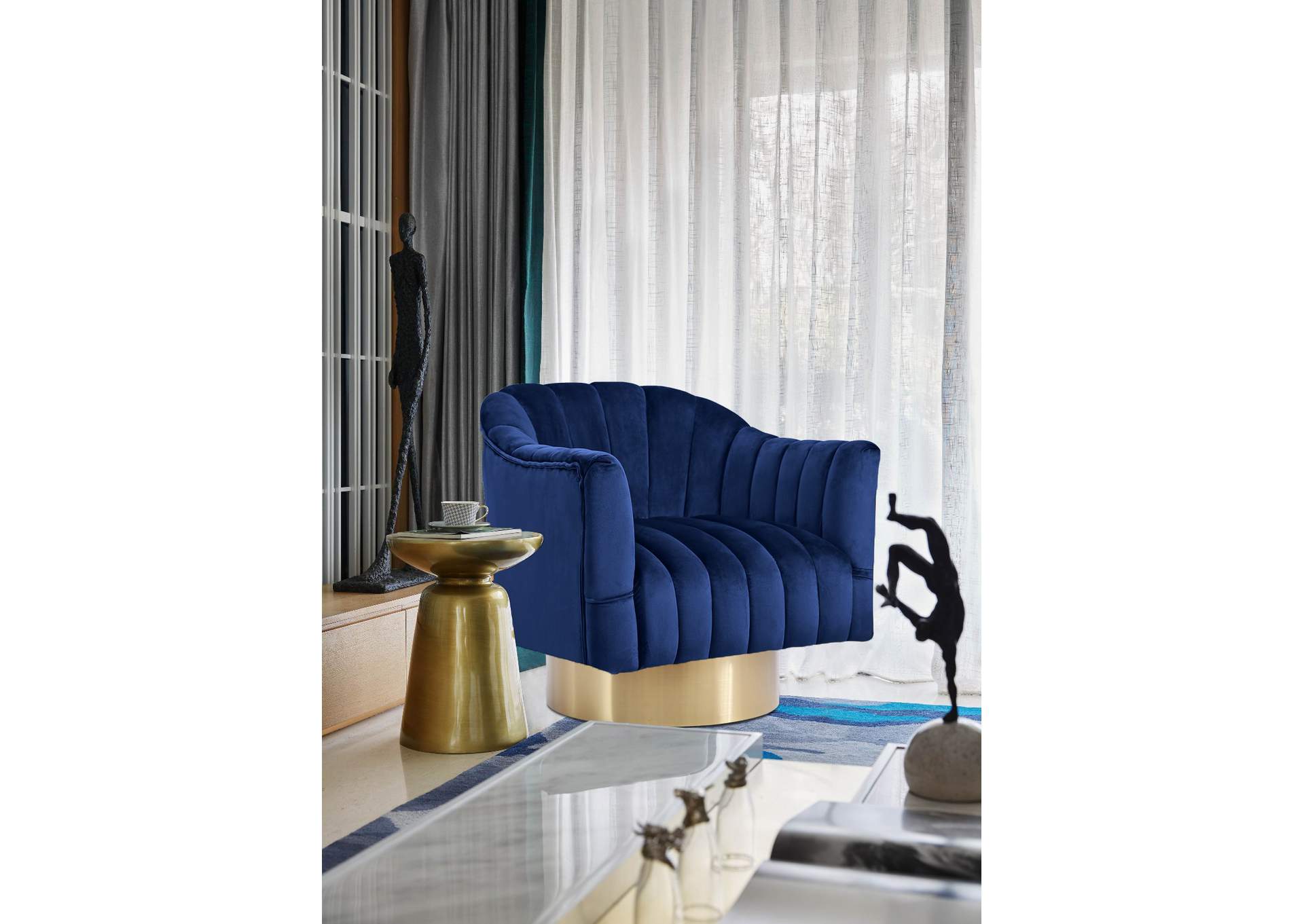 Farrah Navy Velvet Accent Chair,Meridian Furniture