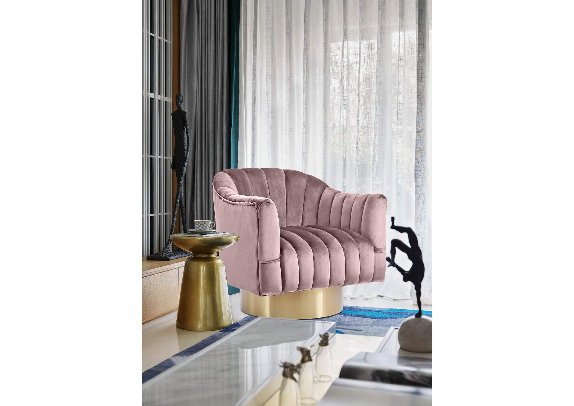 Farrah Pink Velvet Accent Chair,Meridian Furniture