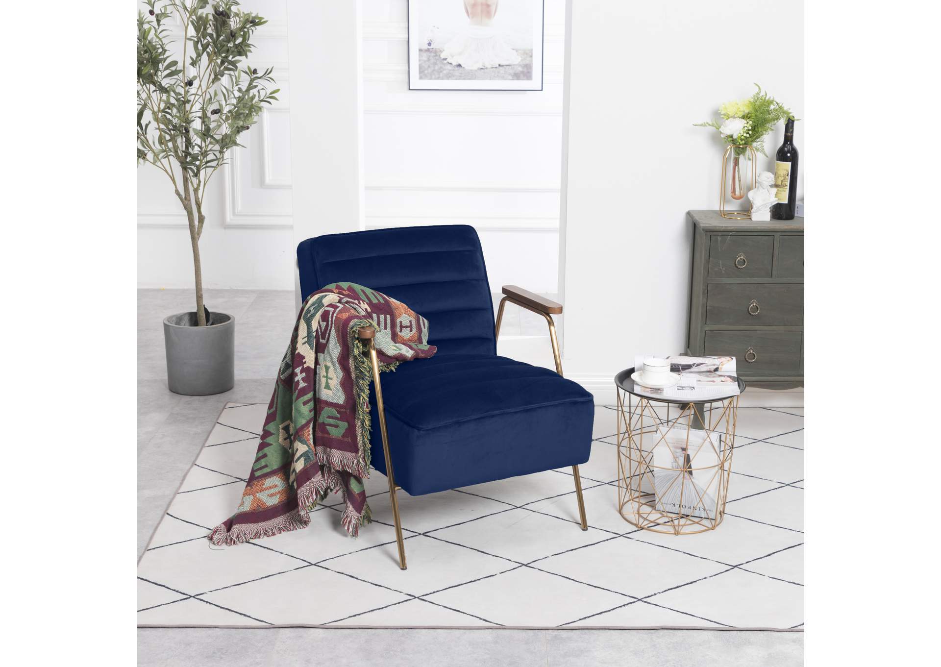 Woodford Navy Velvet Accent Chair,Meridian Furniture