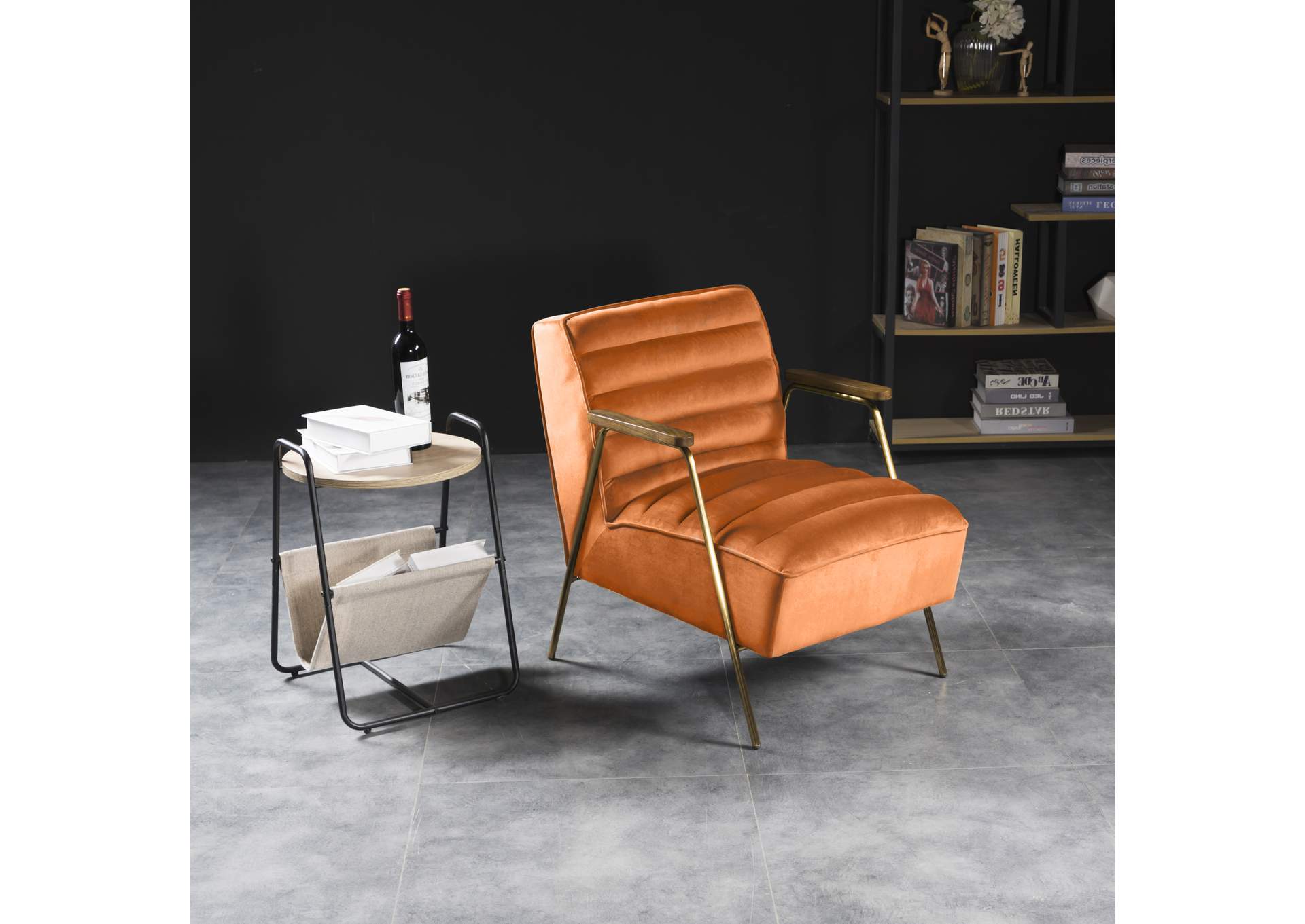 Woodford Orange Velvet Accent Chair,Meridian Furniture