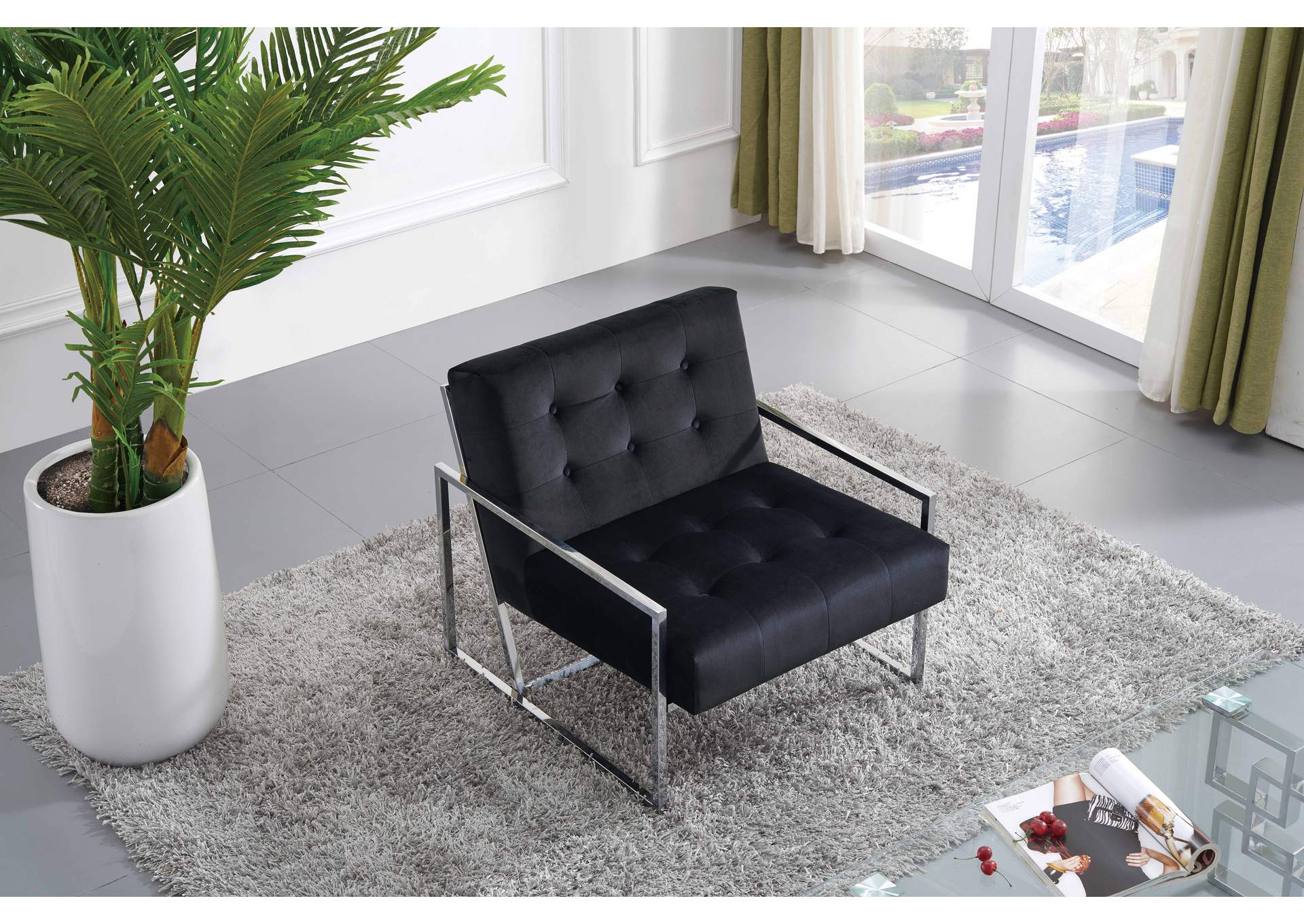 Alexis Black Velvet Accent Chair,Meridian Furniture