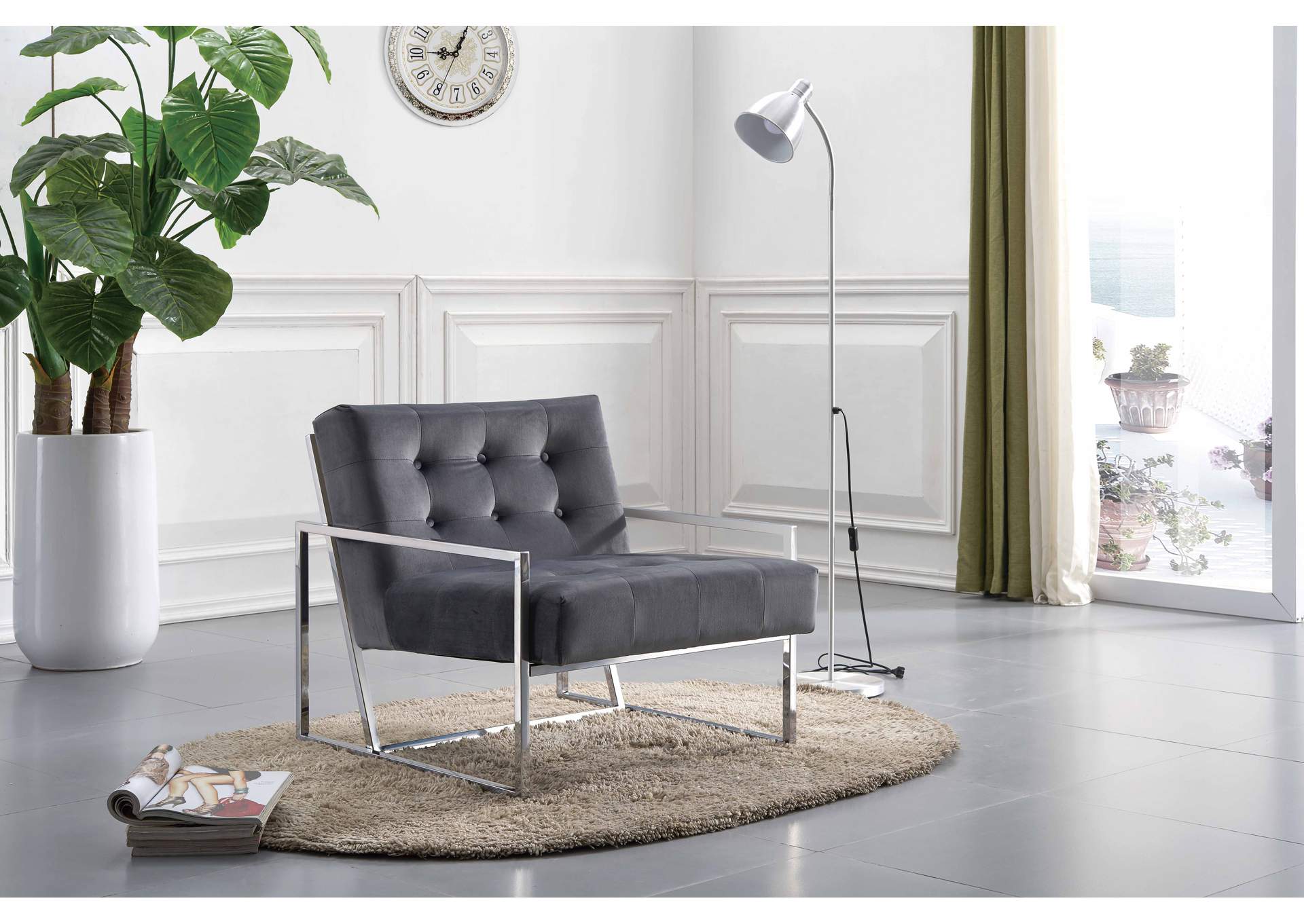 Alexis Grey Velvet Accent Chair,Meridian Furniture