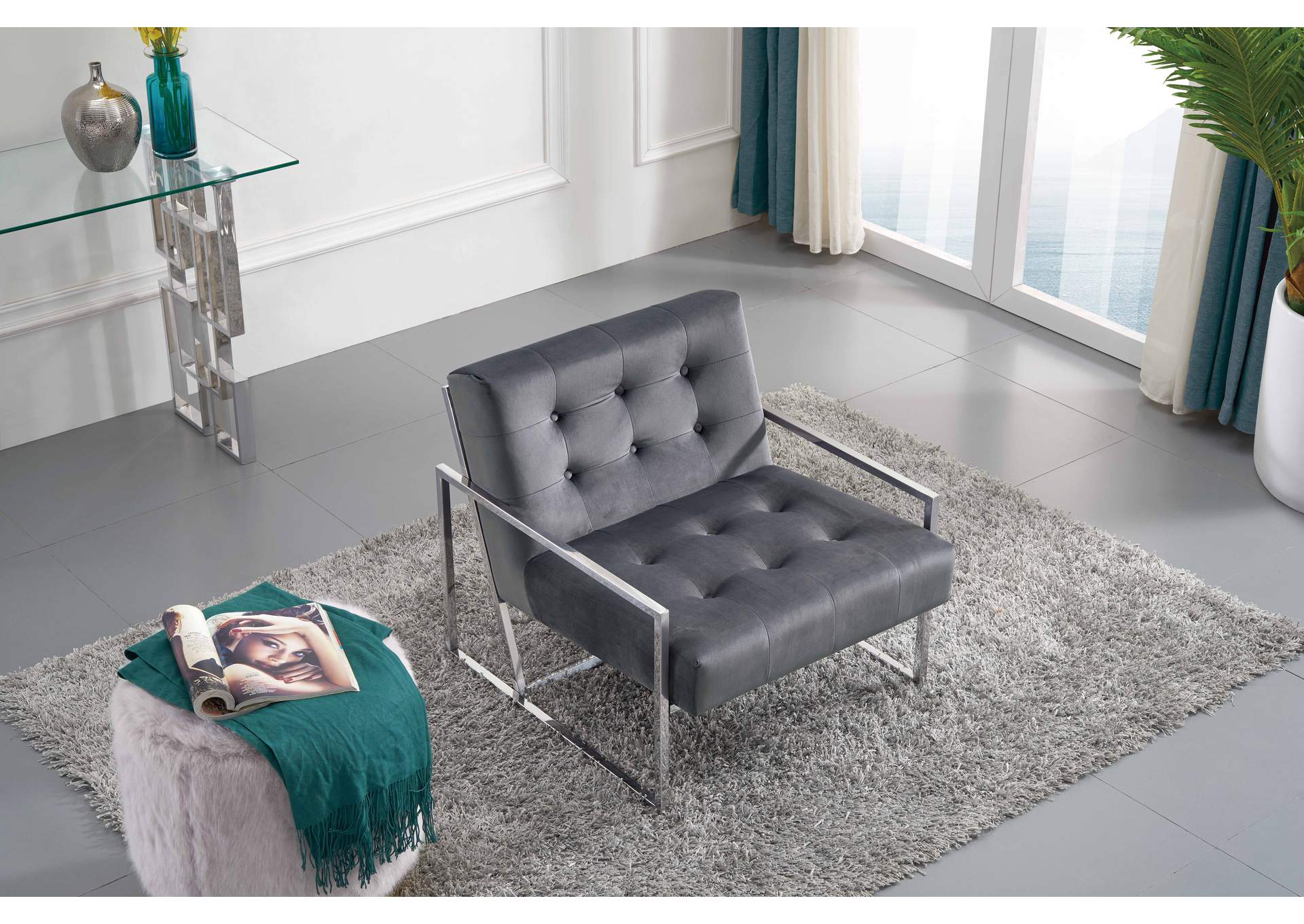 Alexis Grey Velvet Accent Chair,Meridian Furniture