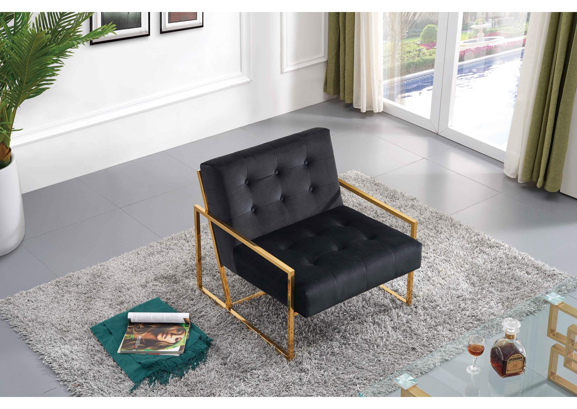 Pierre Black Velvet Accent Chair,Meridian Furniture