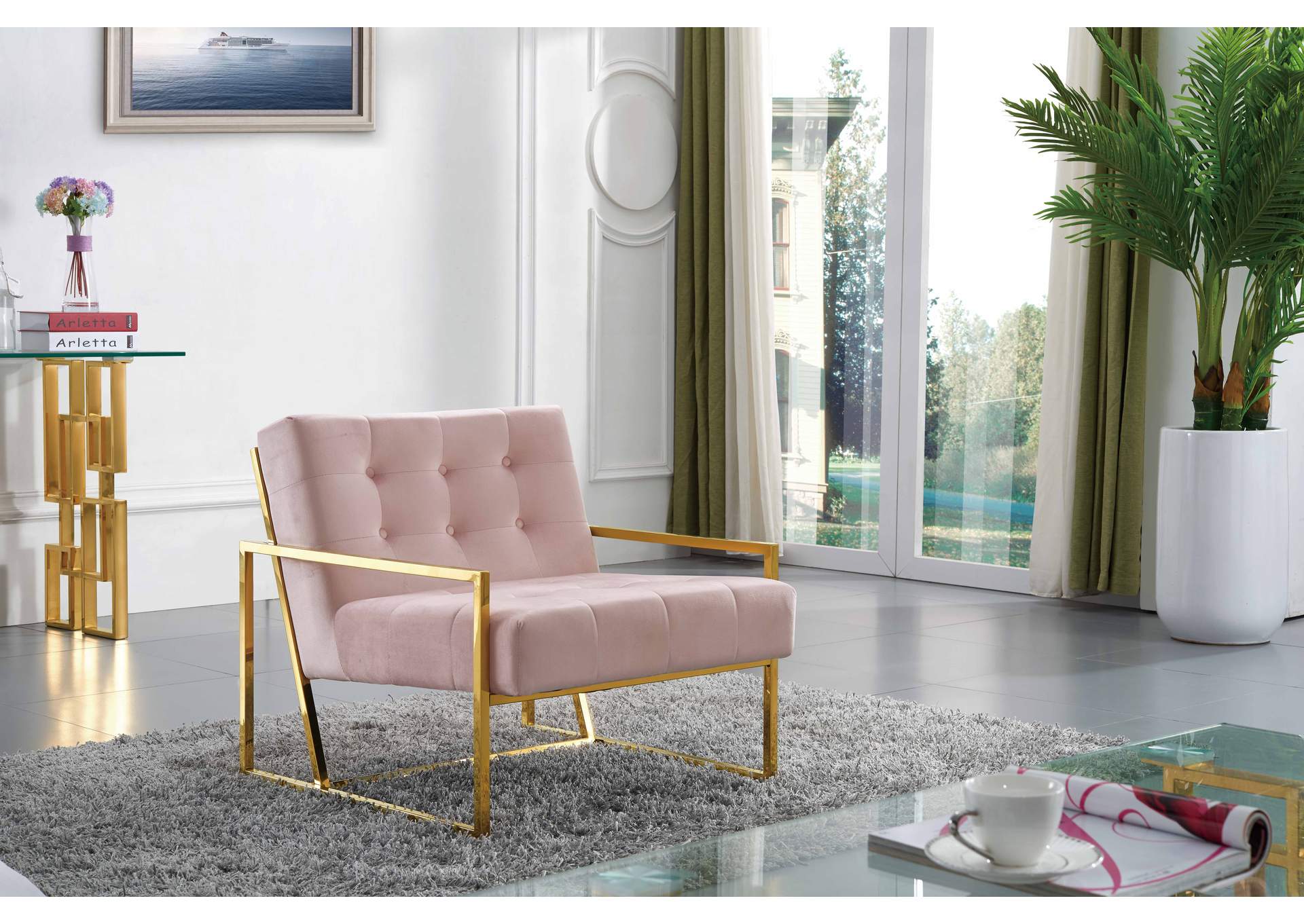 Pierre Pink Velvet Accent Chair,Meridian Furniture