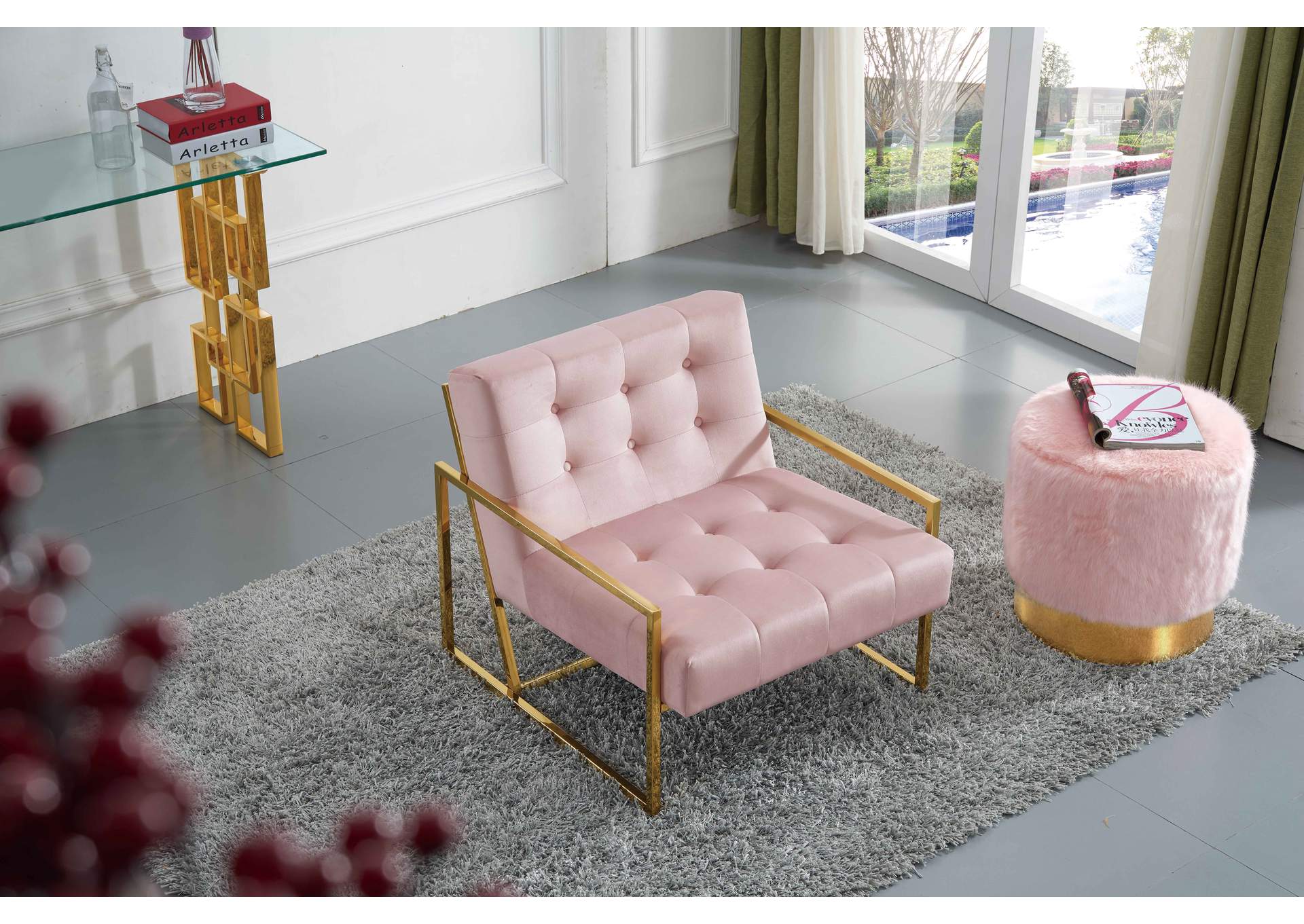 Pierre Pink Velvet Accent Chair,Meridian Furniture