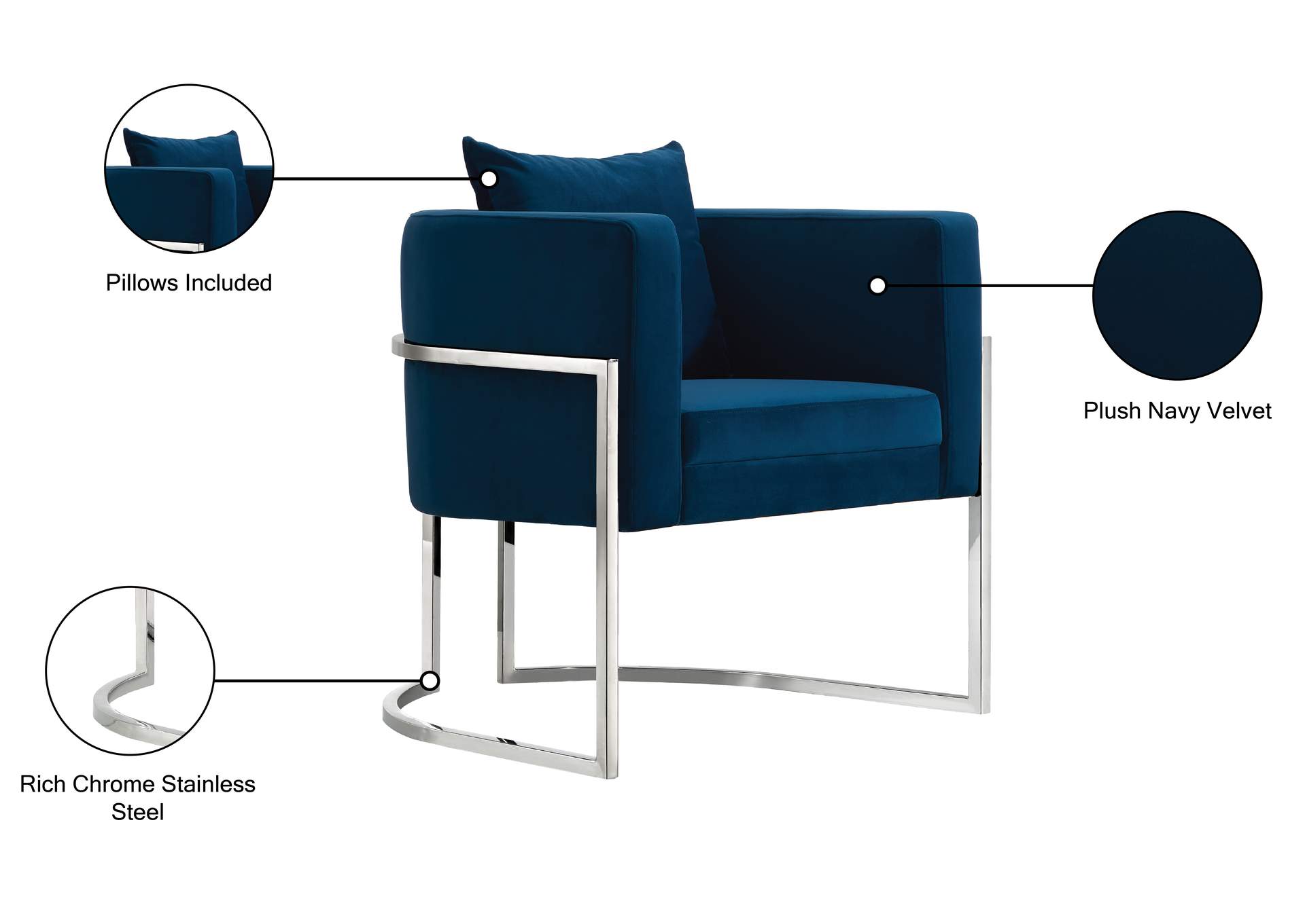 Pippa Navy Velvet Accent Chair,Meridian Furniture