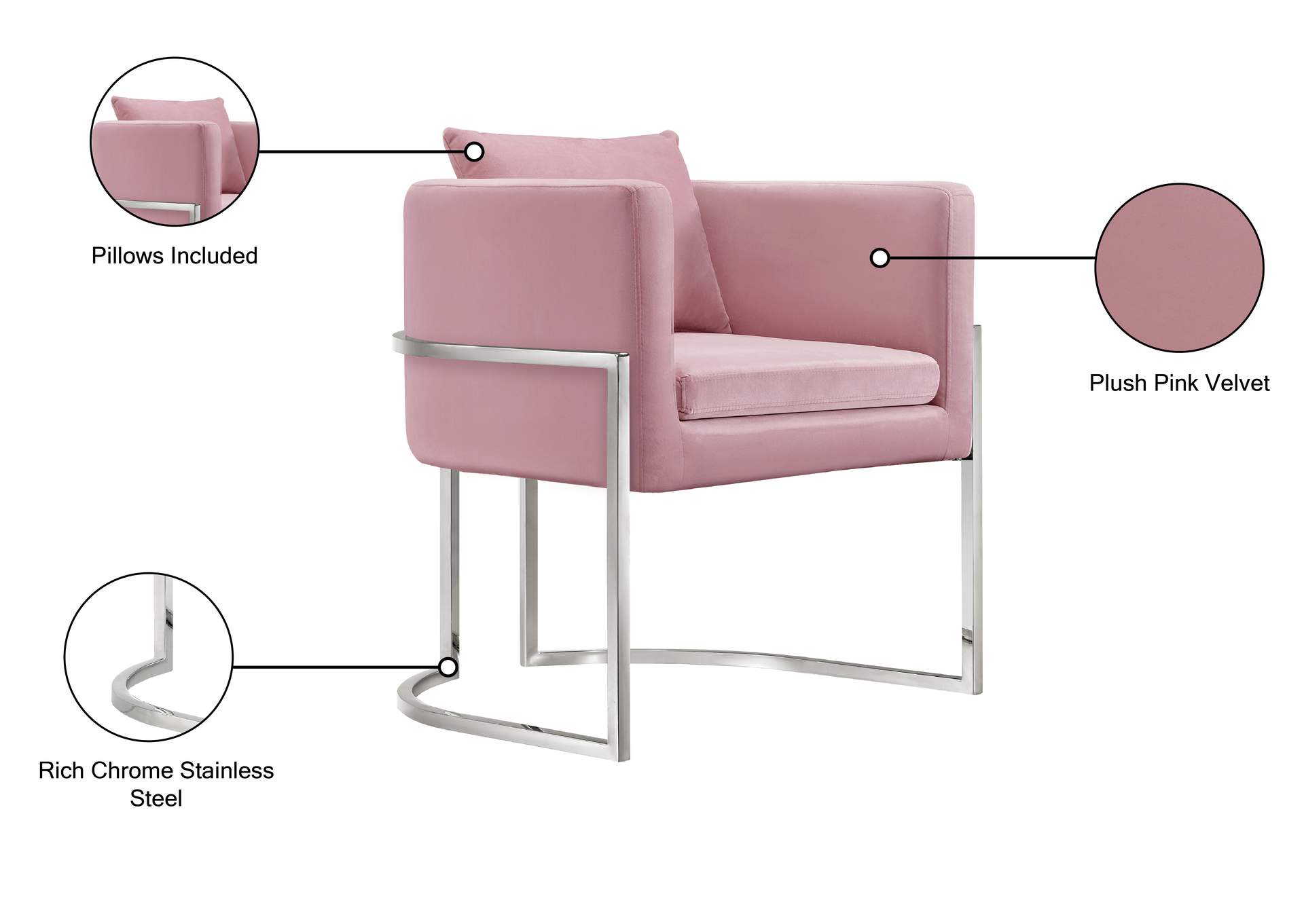 Pippa Pink Velvet Accent Chair,Meridian Furniture