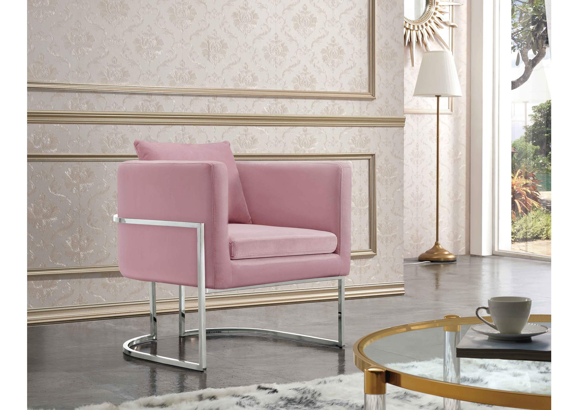 Pippa Pink Velvet Accent Chair,Meridian Furniture