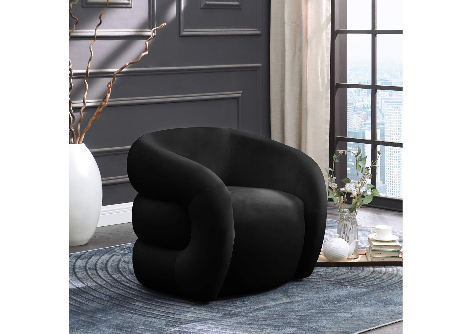 Roxbury Black Velvet Accent Chair,Meridian Furniture