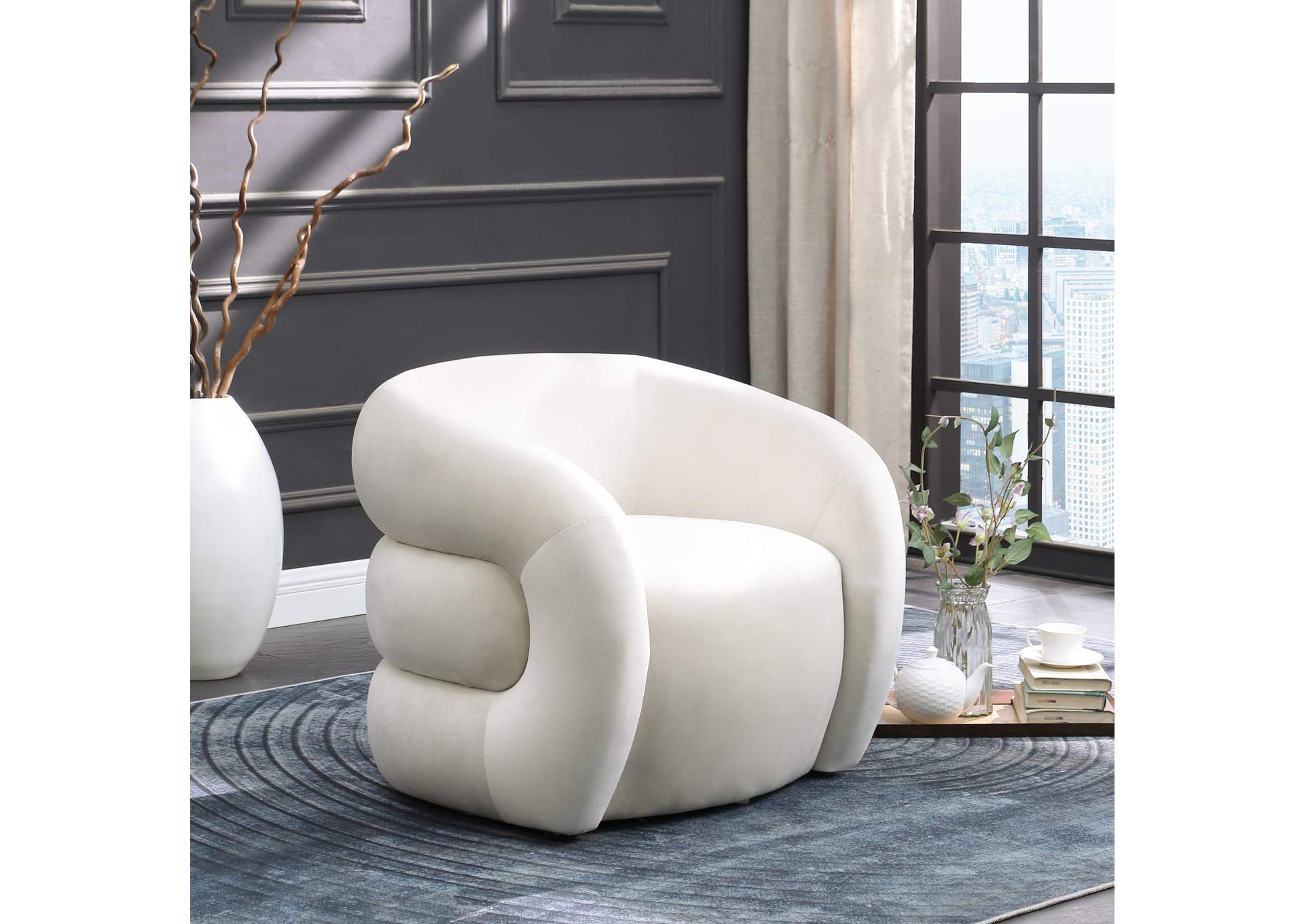 Roxbury Cream Velvet Accent Chair,Meridian Furniture