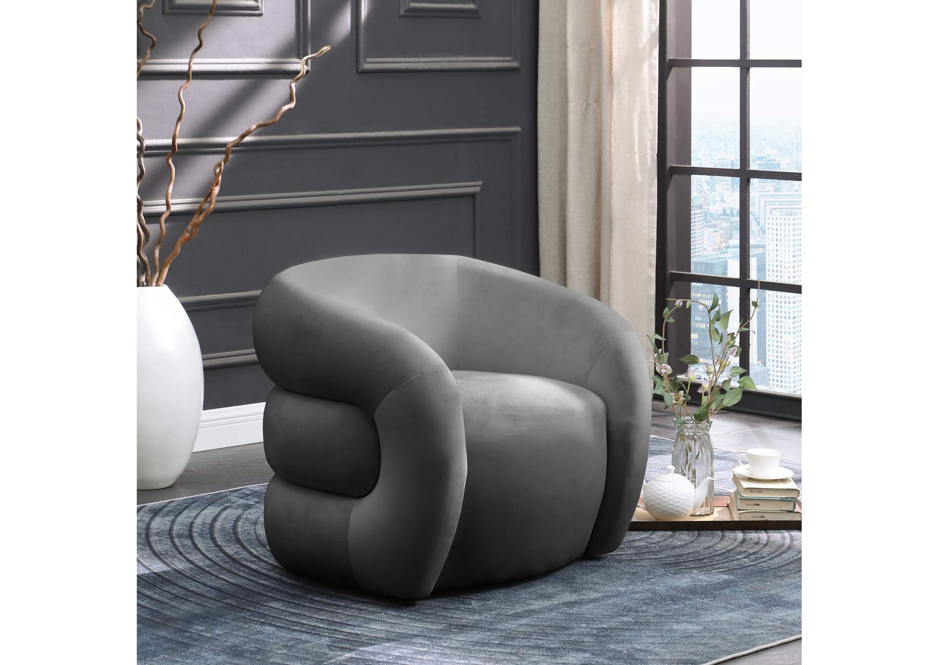 Roxbury Grey Velvet Accent Chair,Meridian Furniture