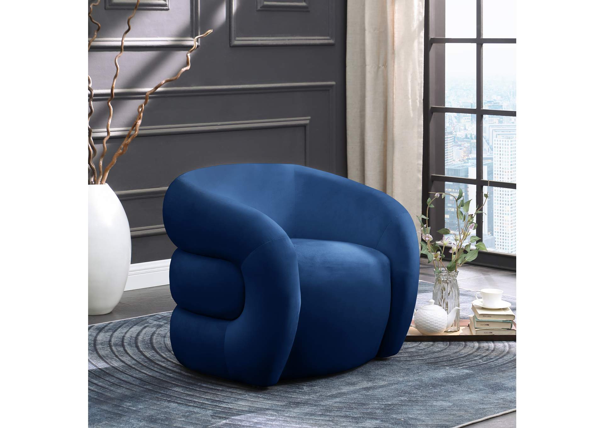 Roxbury Navy Velvet Accent Chair,Meridian Furniture