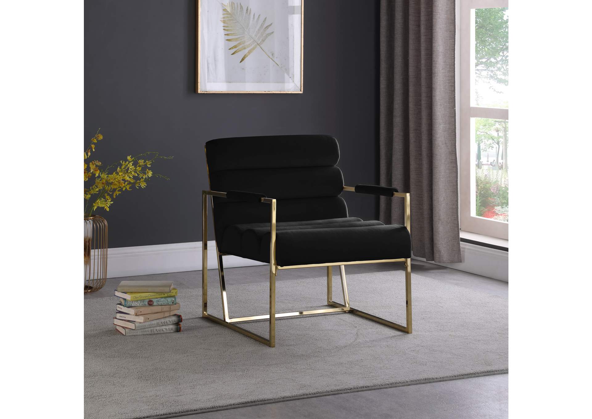 Wayne Black Velvet Accent Chair,Meridian Furniture