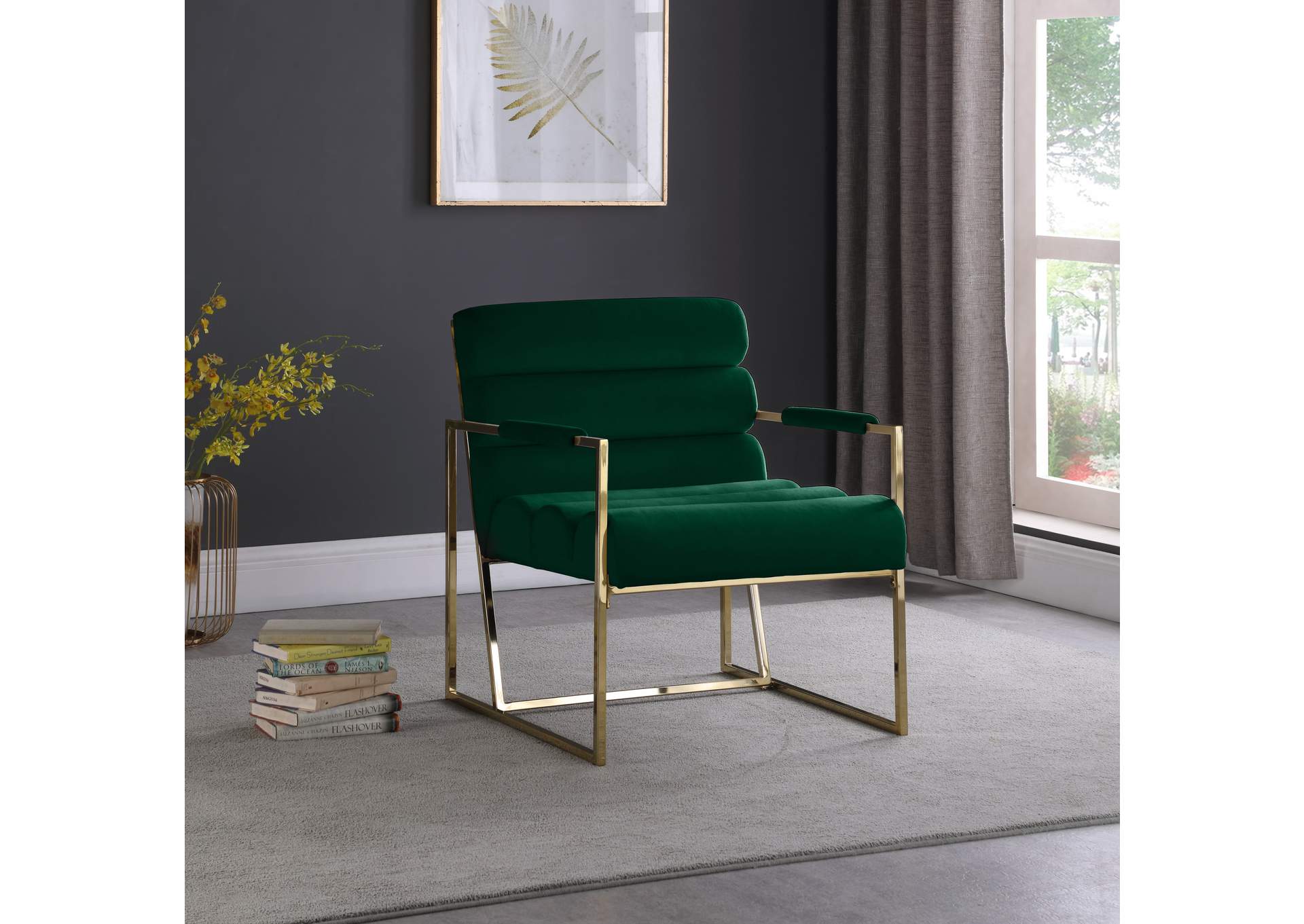 Wayne Green Velvet Accent Chair,Meridian Furniture