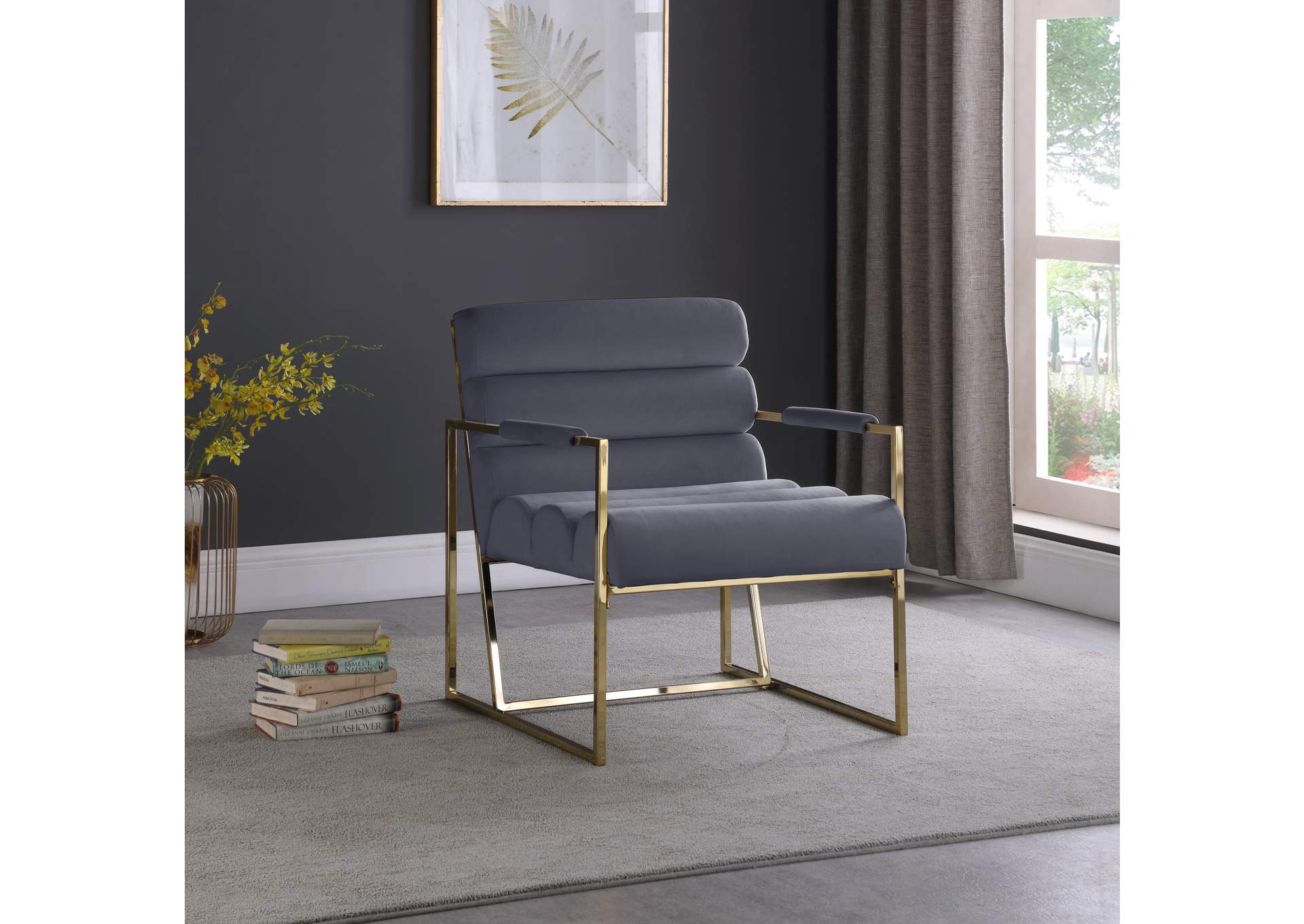 Wayne Grey Velvet Accent Chair,Meridian Furniture