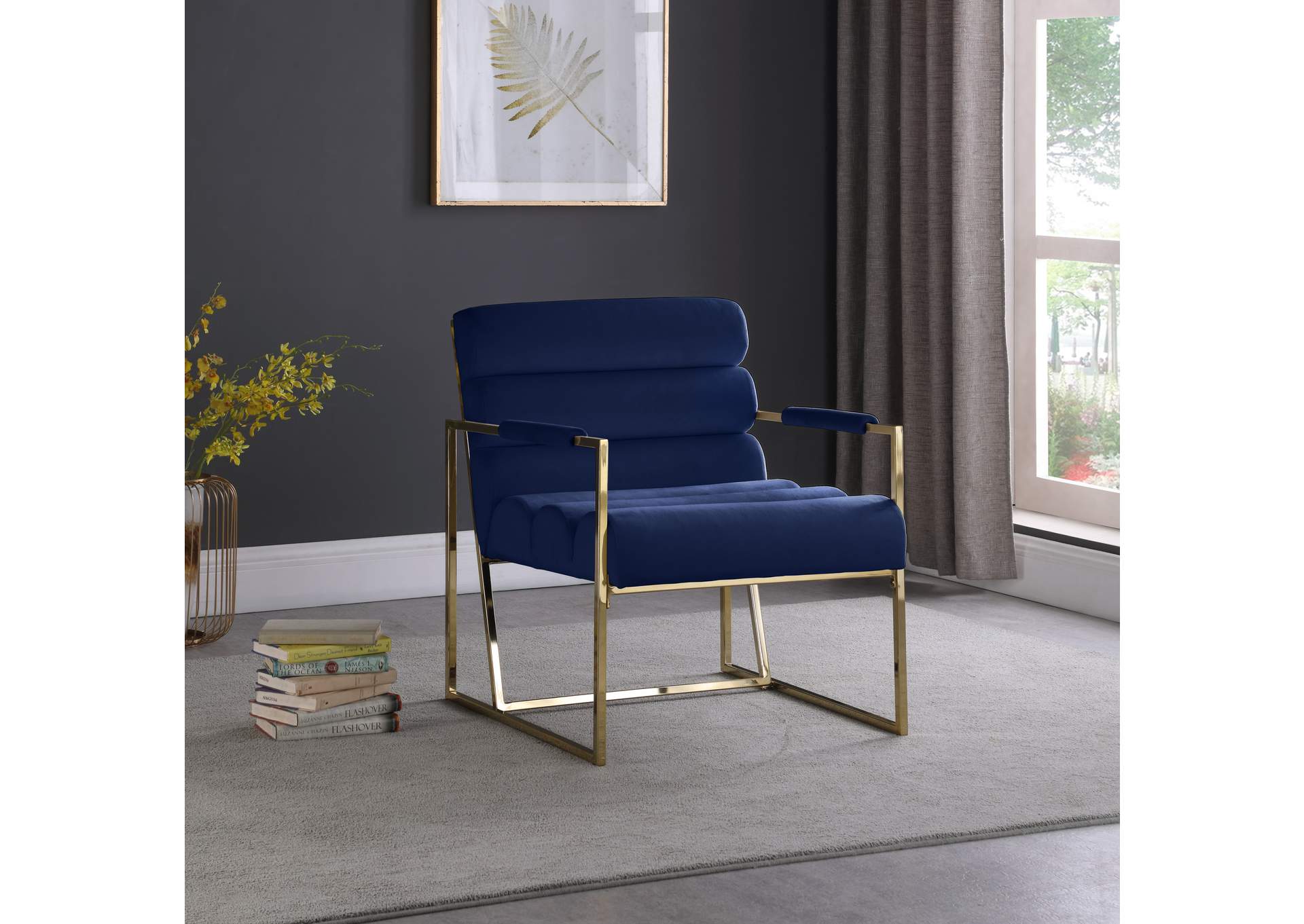 Wayne Navy Velvet Accent Chair,Meridian Furniture