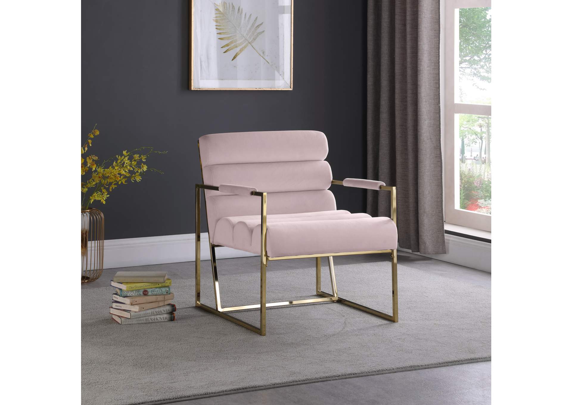 Wayne Pink Velvet Accent Chair,Meridian Furniture