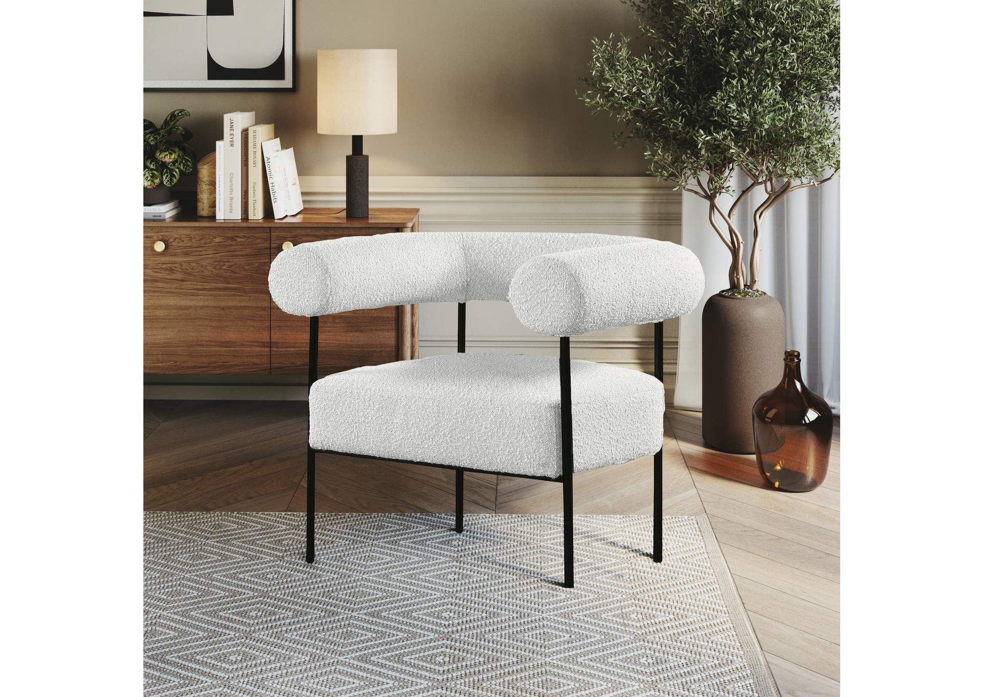 Blake Cream Boucle Fabric Accent Chair,Meridian Furniture