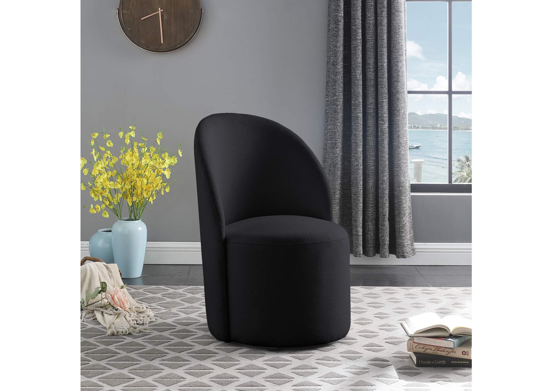 Hautely Black Boucle Fabric Accent Chair,Meridian Furniture