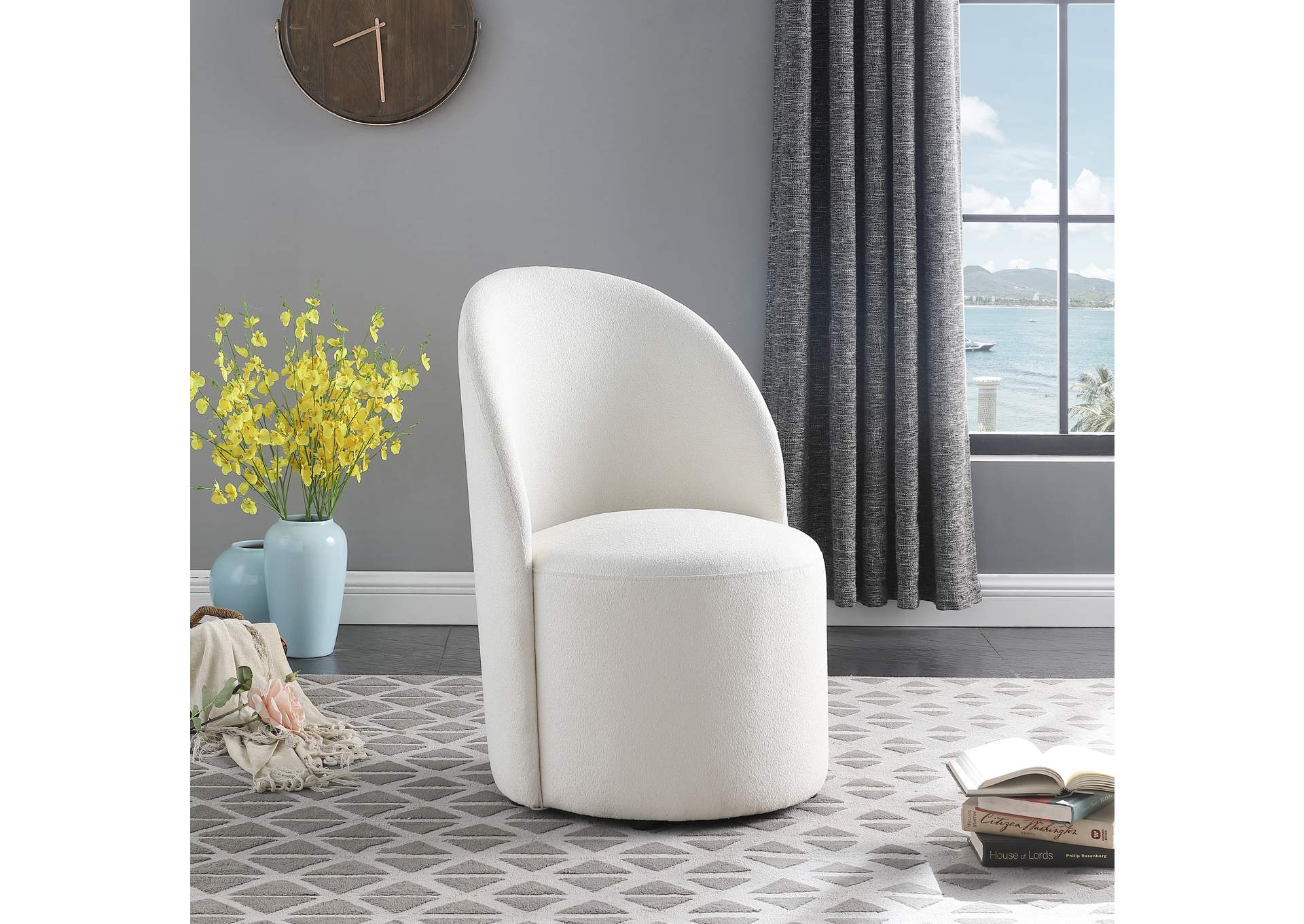 Hautely Cream Boucle Fabric Accent Chair,Meridian Furniture