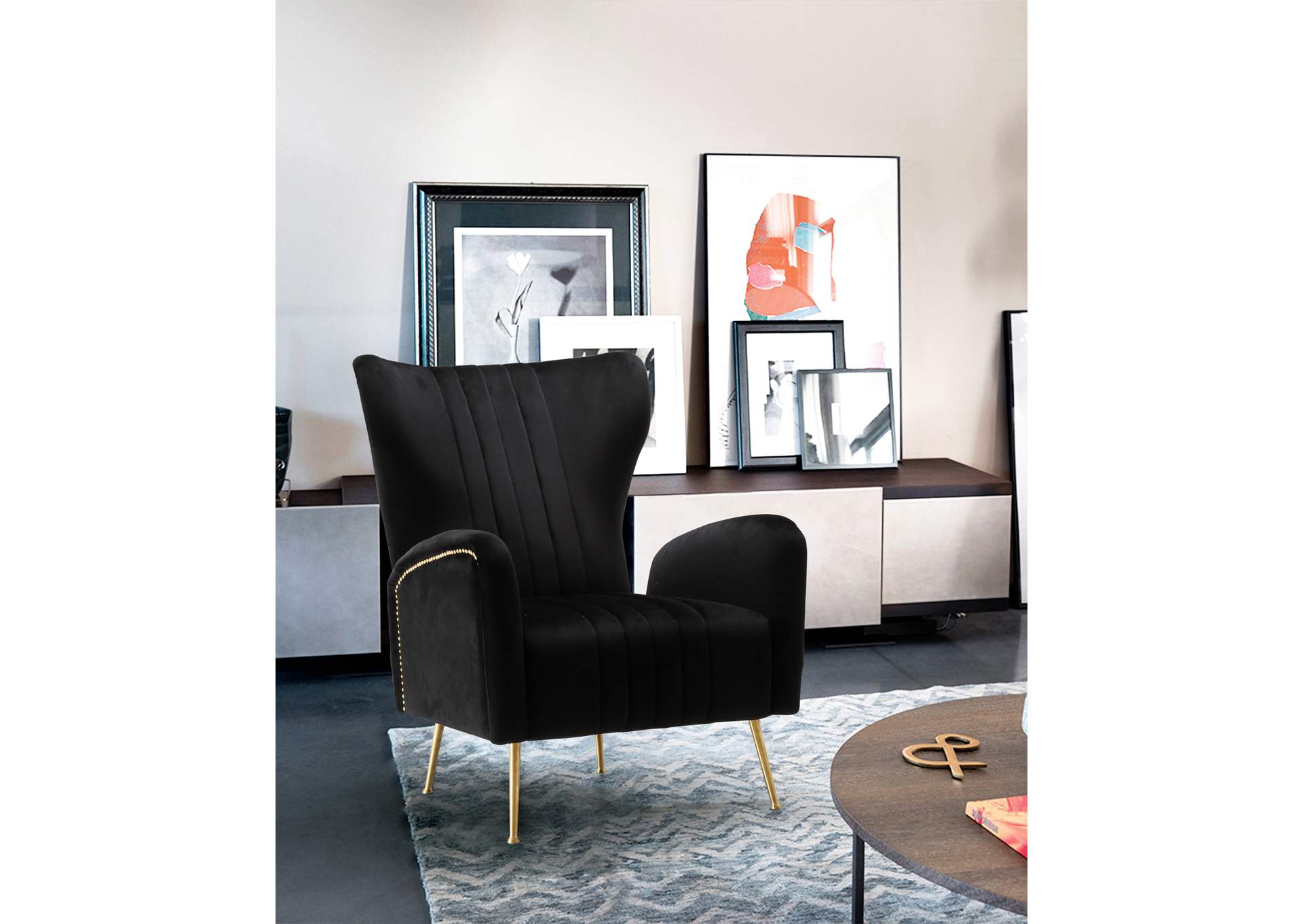 Opera Black Velvet Accent Chair,Meridian Furniture