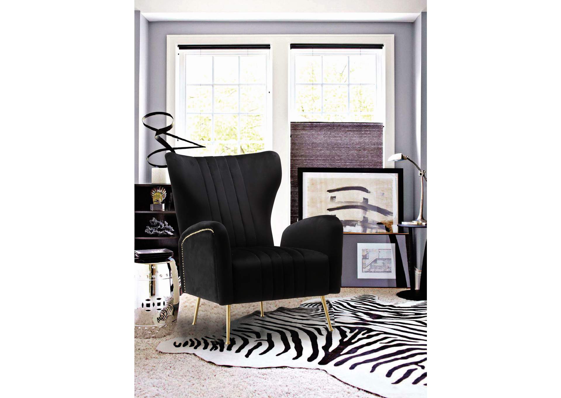 Opera Black Velvet Accent Chair,Meridian Furniture