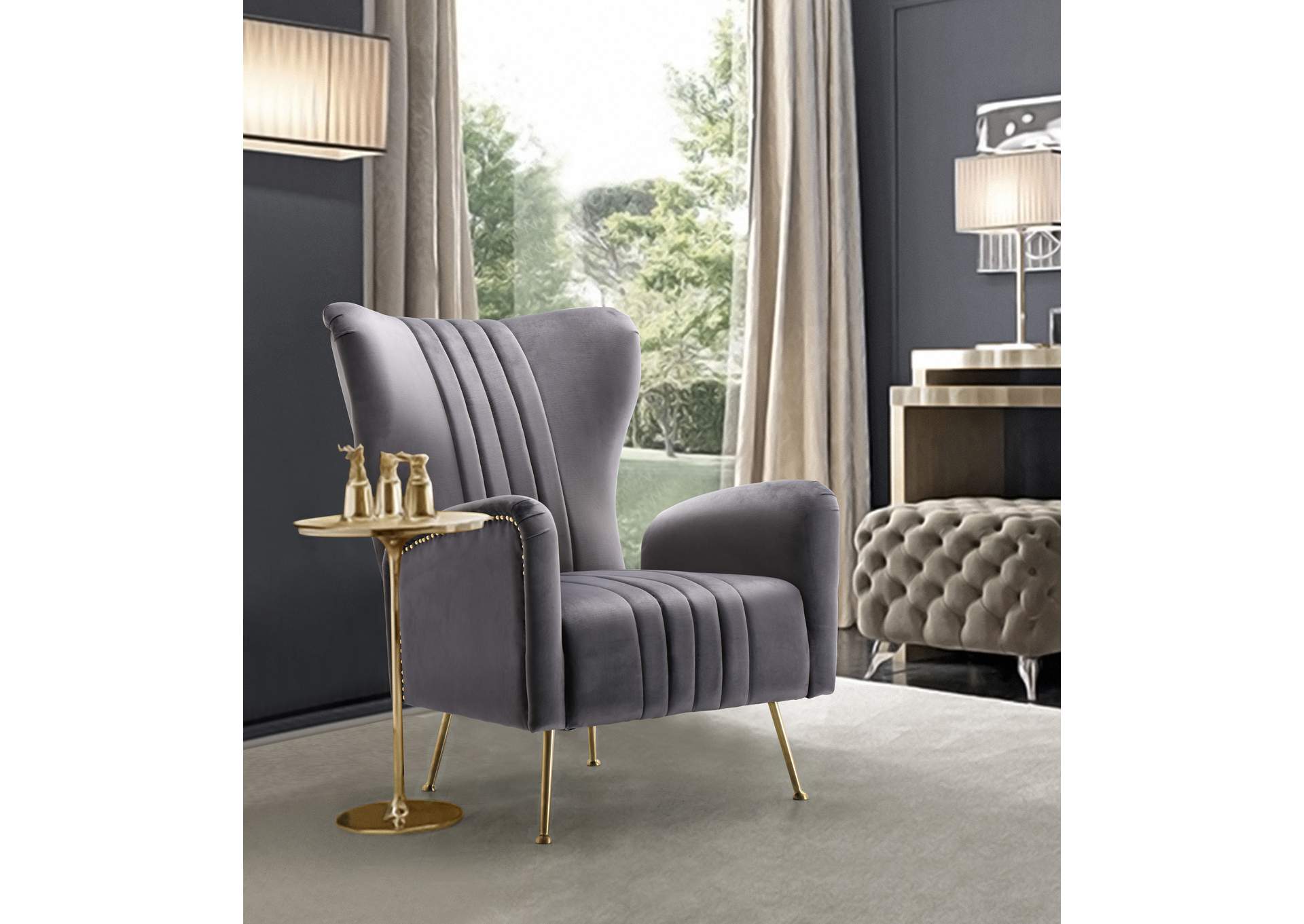 Opera Grey Velvet Accent Chair,Meridian Furniture