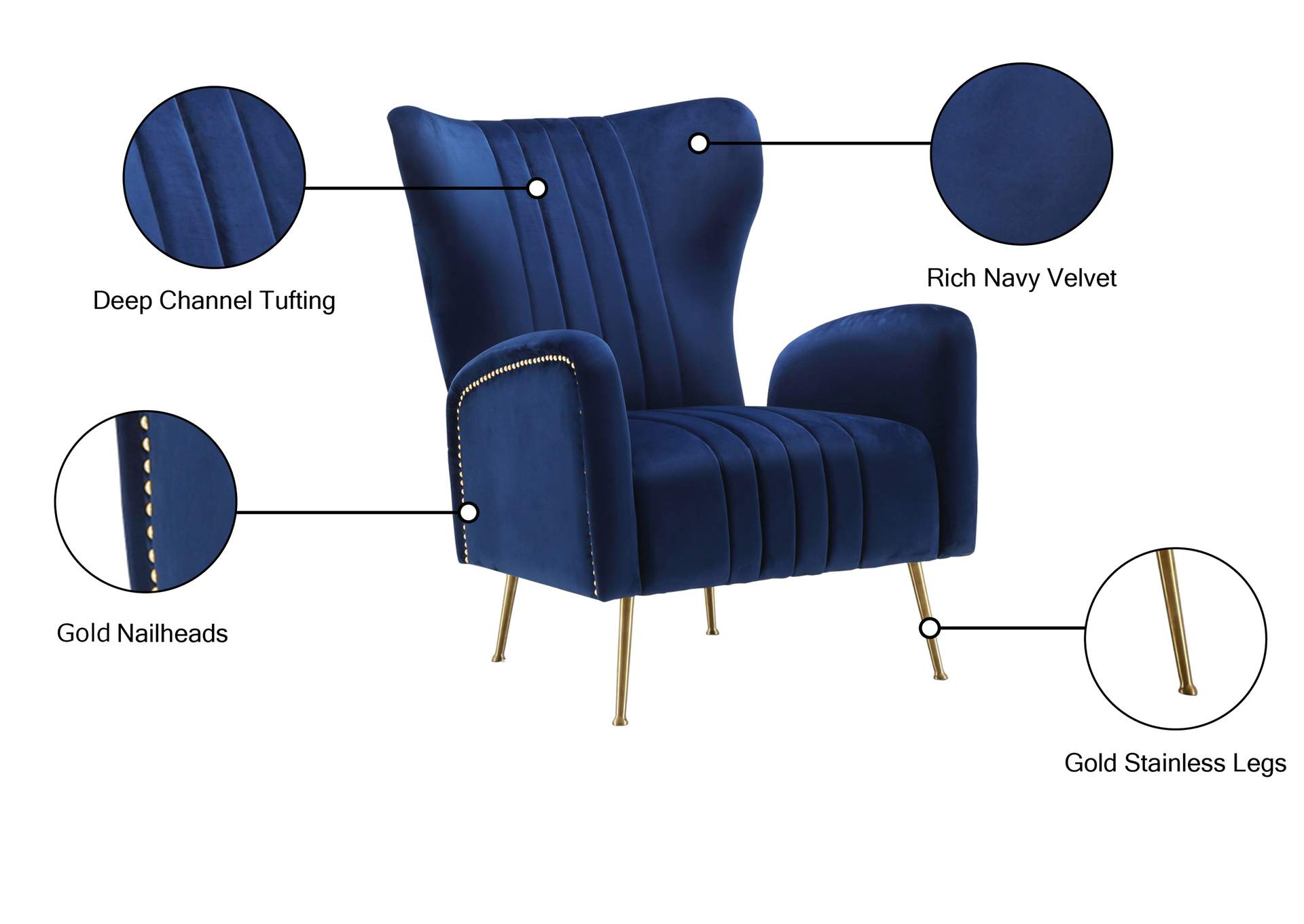 Opera Navy Velvet Accent Chair,Meridian Furniture