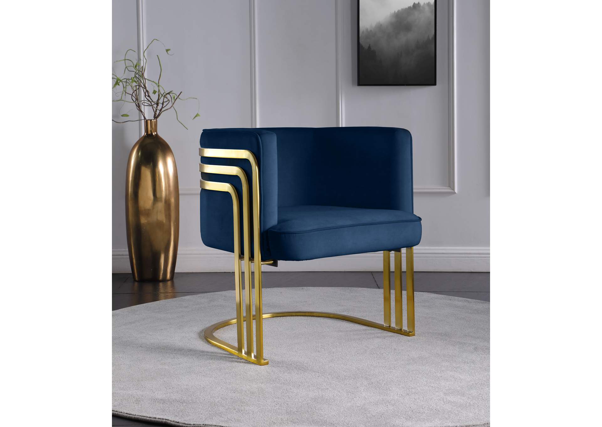 Rays Navy Velvet Accent Chair,Meridian Furniture