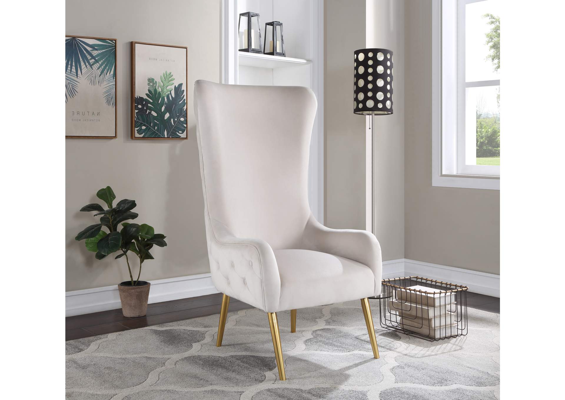 Alexander Cream Velvet Accent Chair,Meridian Furniture