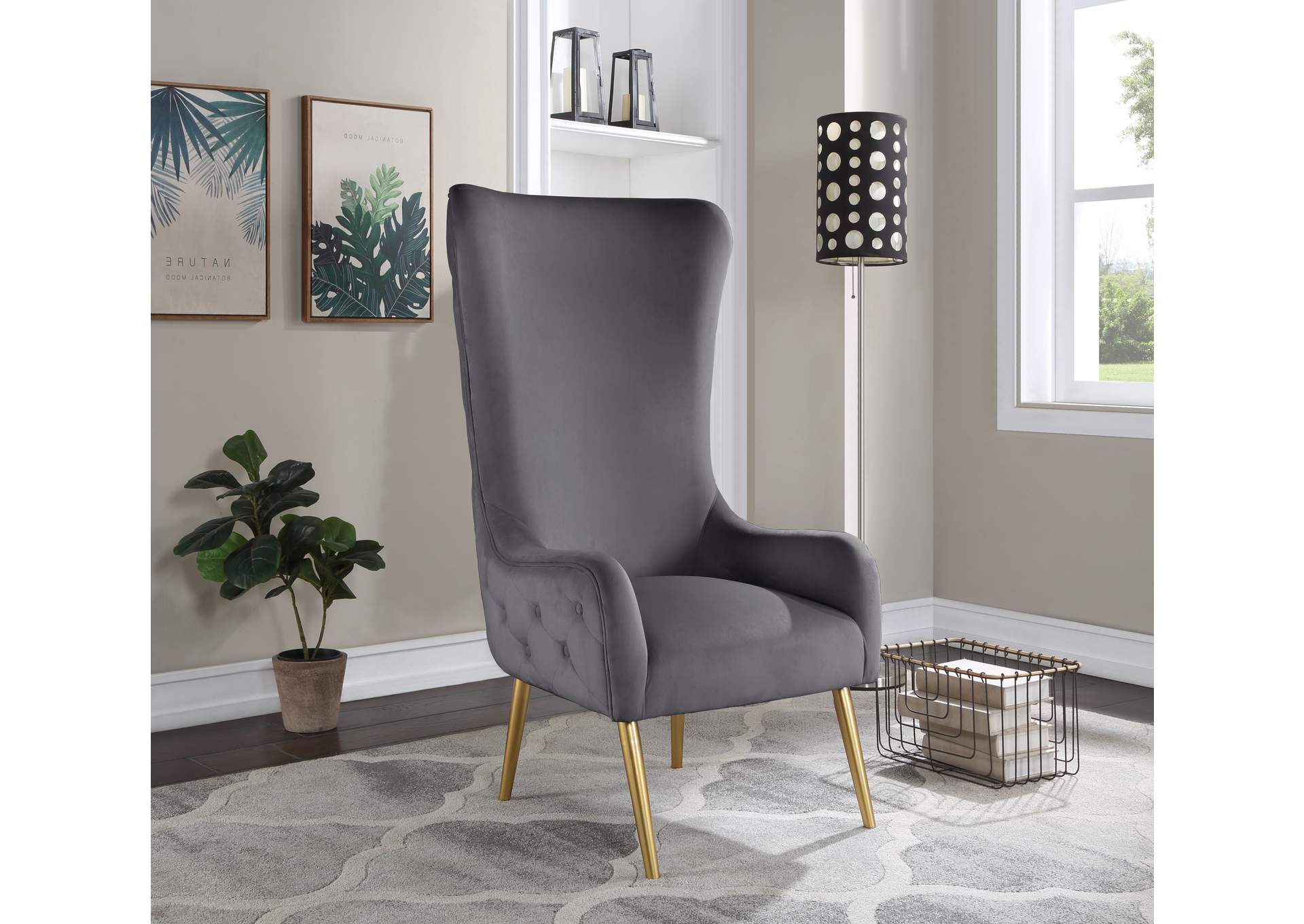 Alexander Grey Velvet Accent Chair,Meridian Furniture