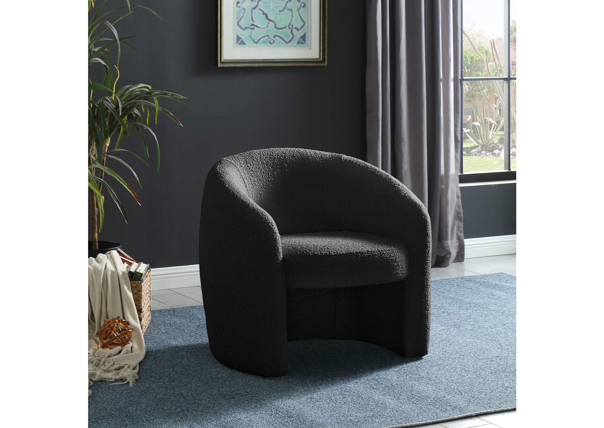 Acadia Black Boucle Fabric Accent Chair,Meridian Furniture