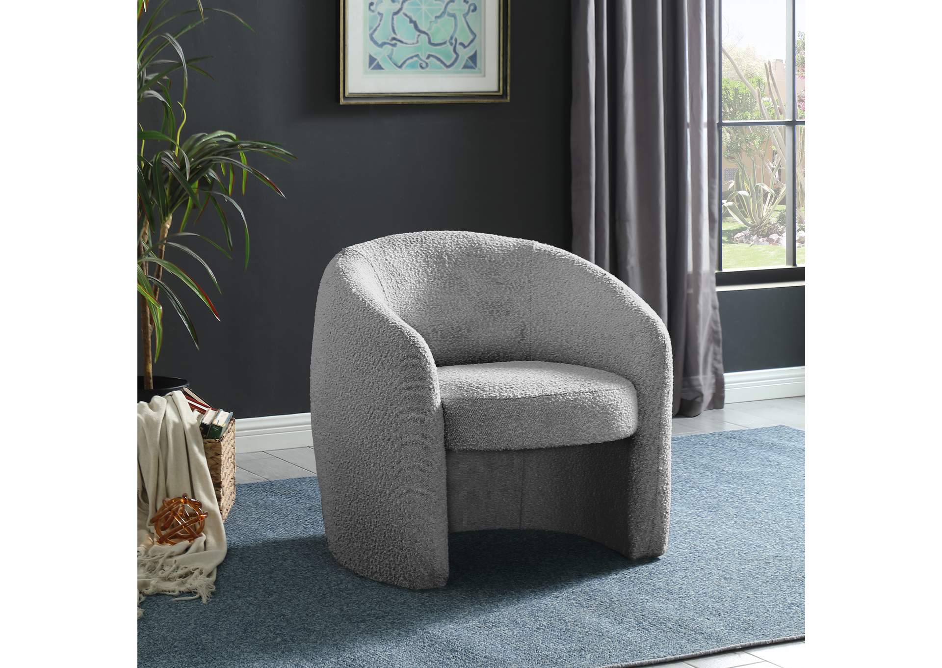 Acadia Grey Boucle Fabric Accent Chair,Meridian Furniture