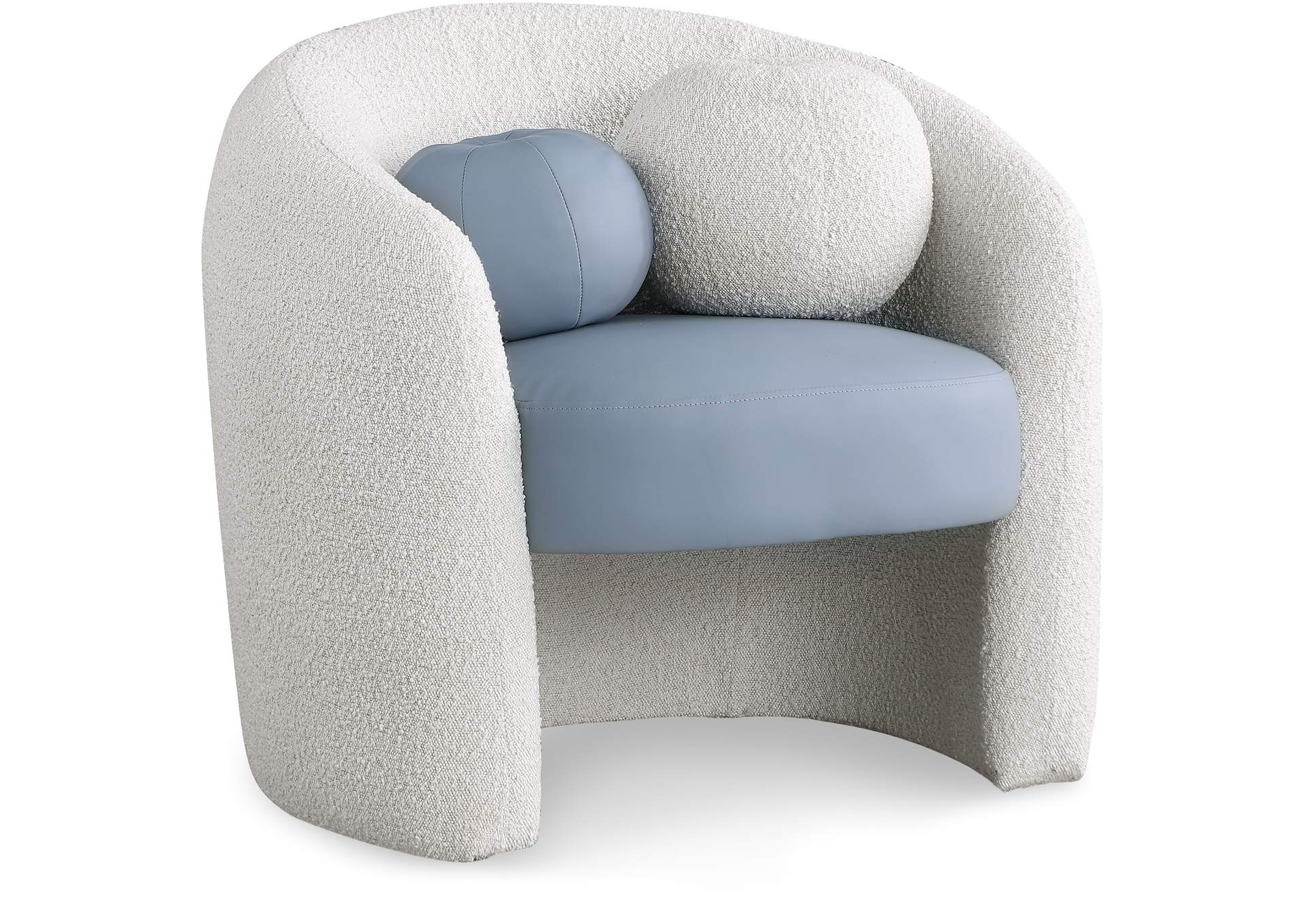 Acadia Blue Faux Leather - Cream Boucle Fabric Accent Chair,Meridian Furniture