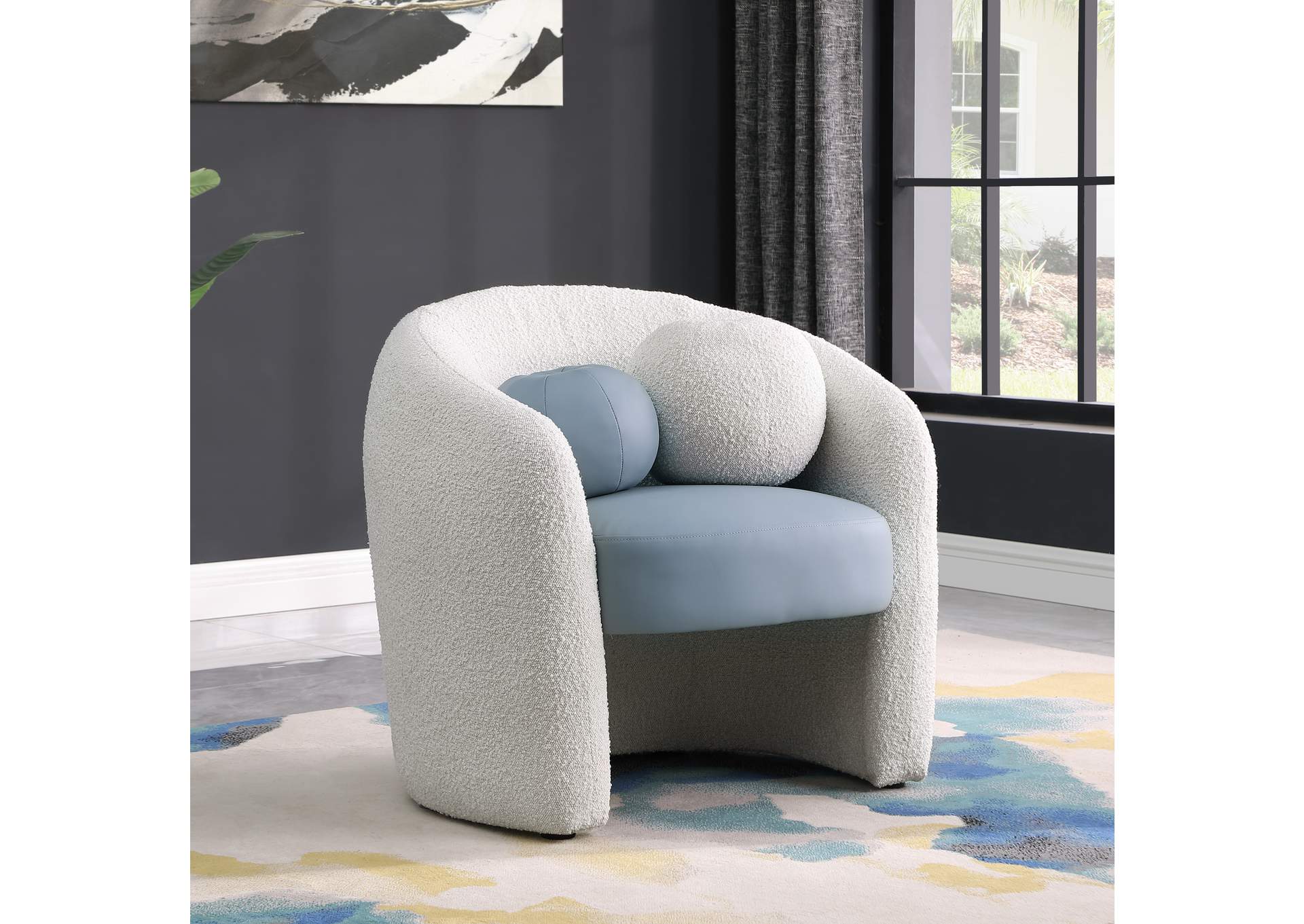 Acadia Blue Faux Leather - Cream Boucle Fabric Accent Chair,Meridian Furniture