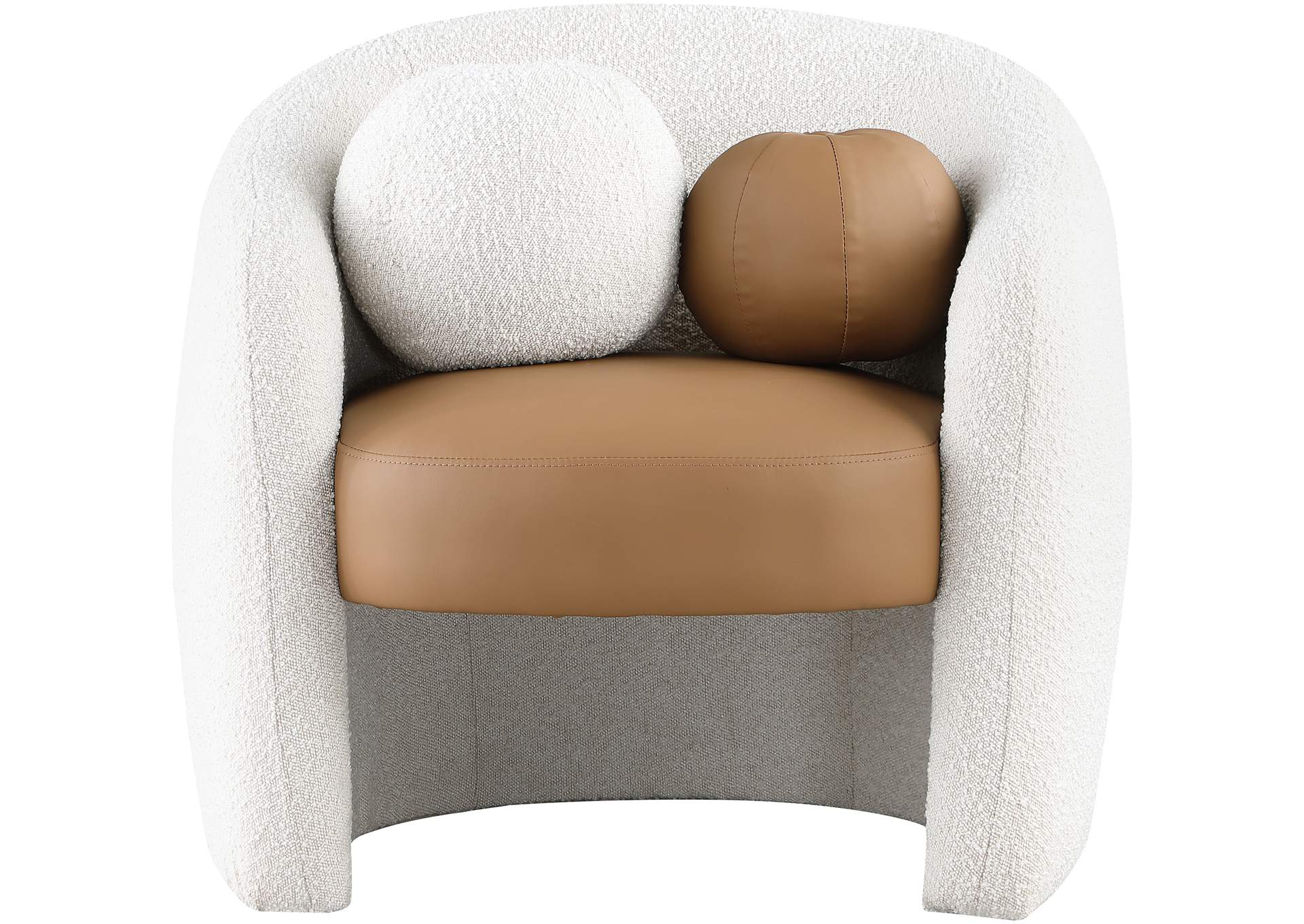 Acadia Cognac Faux Leather - Cream Boucle Fabric Accent Chair,Meridian Furniture